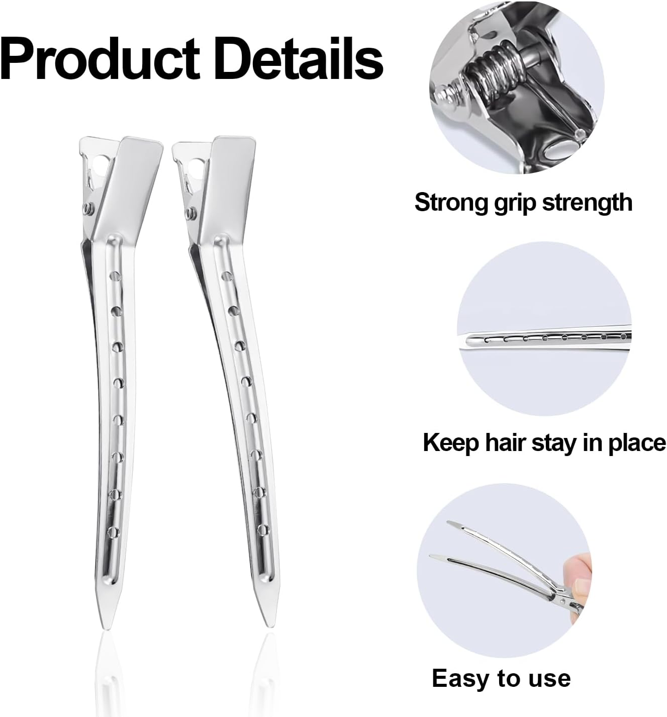 24 Pcs Duck Bill Clips,Funcyboo 3.5 Inch Styling Hairpins, Silver 8 Hole Design Duckbill Hairpins for Hair Styling, Salon Hair Dyeing Daily Styling image number 6