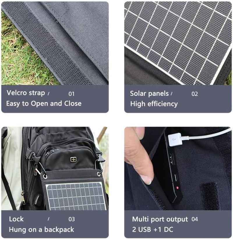 Portable Solar Panel Charger 2 USB Ports, 30W,5V/3A,Qc3.0,Mobile Fast Charging 4 Panels Foldable, Outdoor Power Supply Compatible with Iphone 11/XS/XS Max/Xr/X/8/7, Ipad, Samsung Galaxy LG Etc. image number 5