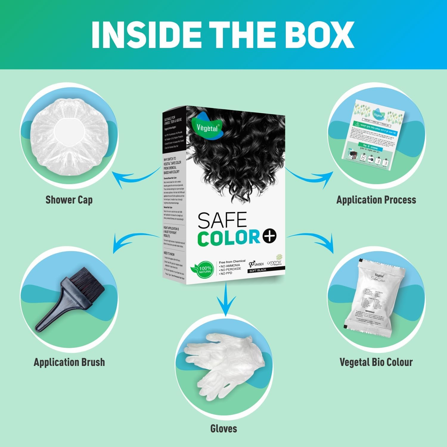 Vegetal Safe Hair Color -Soft Black 50Gm - Certified Organic Chemical and Allergy Free Bio Natural Hair Color with No Ammonia Formula for Men & Women image number 2