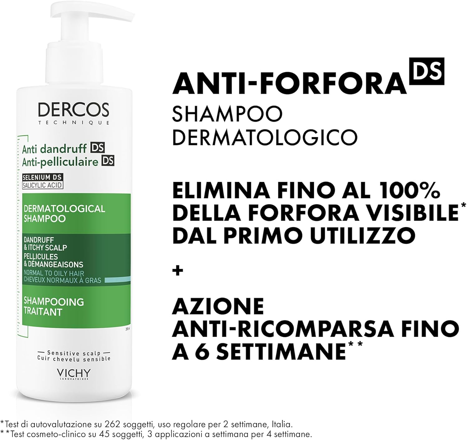 Vichy Dercos Anti-Dandruff Shampoo for Normal to Oily Hair 390Ml, DS Dermatological Shampoo for Sensitive Scalp, Dandruff & Itchy Scalp, Helps Maintain Microbiome & Eliminates Dandruff, Selenium + Salicylic Acid