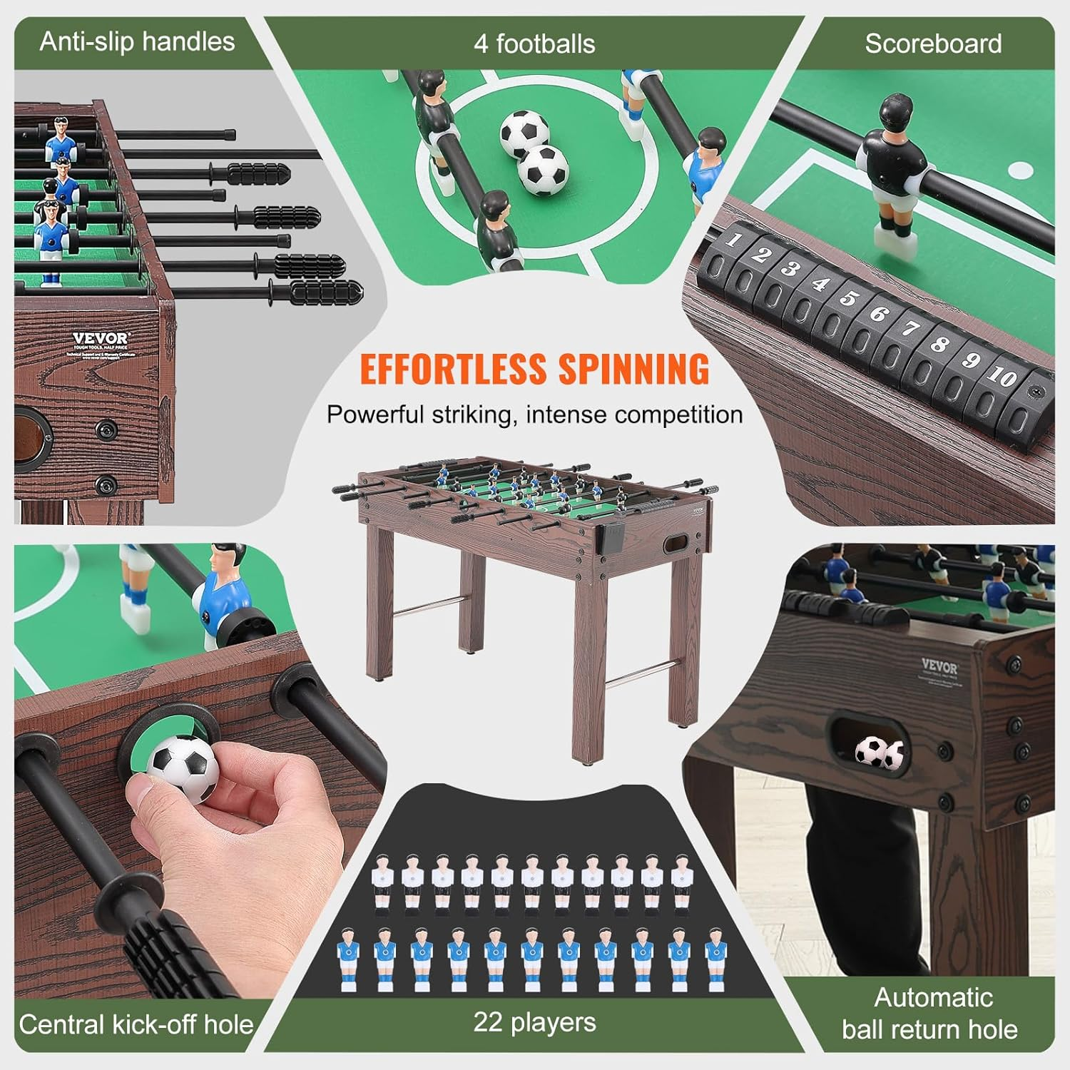 VEVOR Foosball Table, 48 Inch Standard Size for Home, Family, and Game Room, Indoor Soccer Table Set with 2 Balls and 2 Cup Holders image number 3