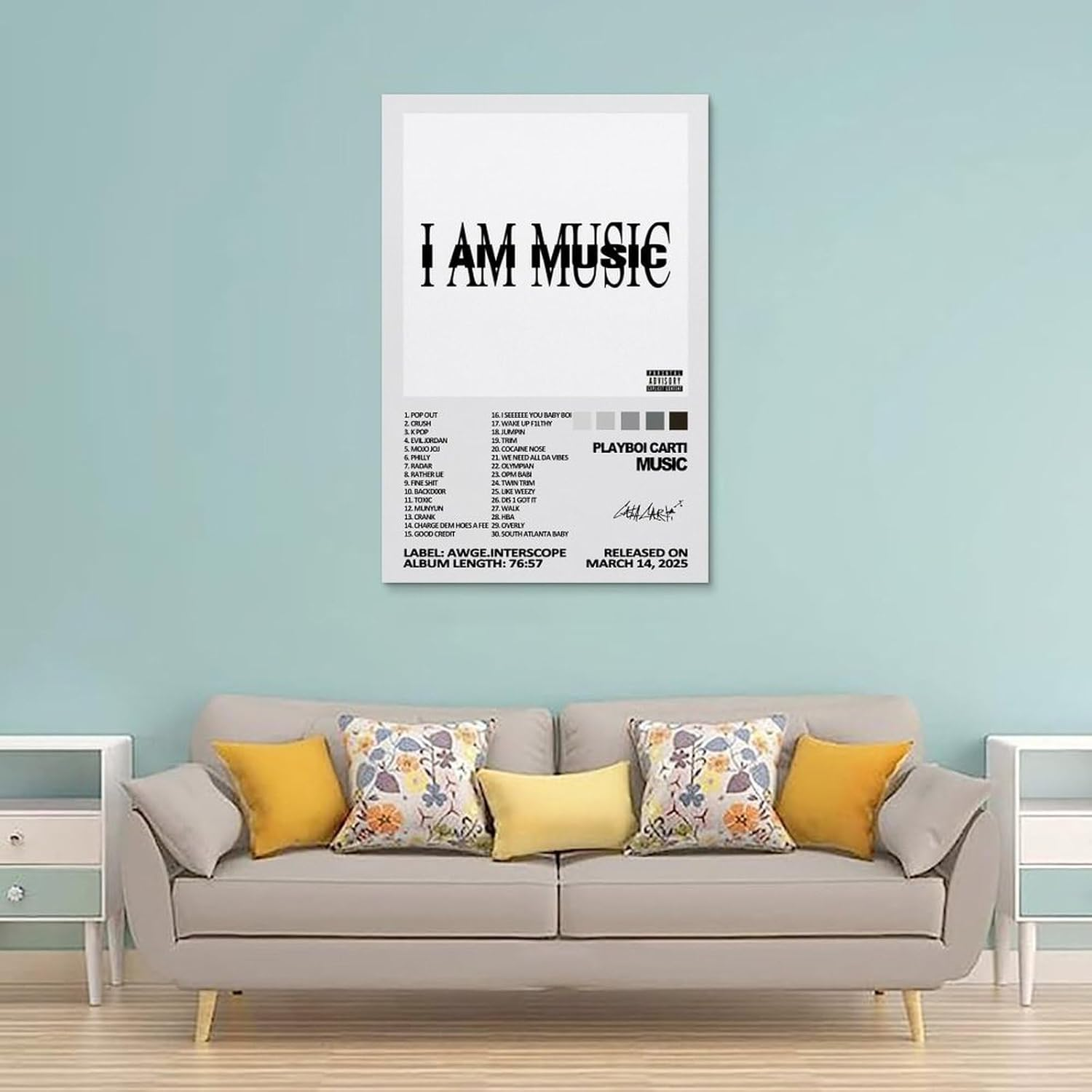 Music Playboi Album Carti Poster Poster Canvas Painting Wall Art Picture Home Decor Print for Bedroom Living Room Dorm Study Bar Office 08X12Inch(20X30Cm) image number 1