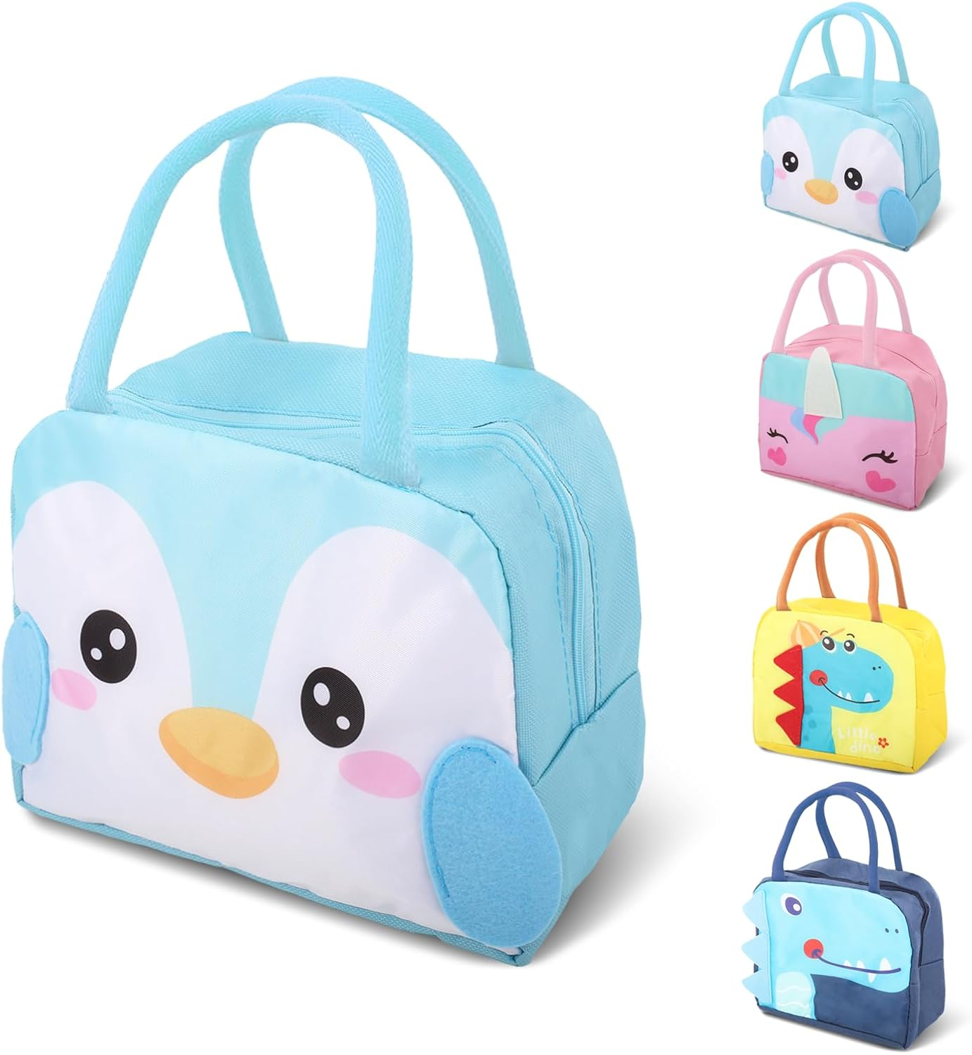 Kids Lunch Bag for Girls Boys, Reusable Insulated Cooler Lunch Bag, Small Cute Lunch Bag for Picnic Travel School (Light Blue)