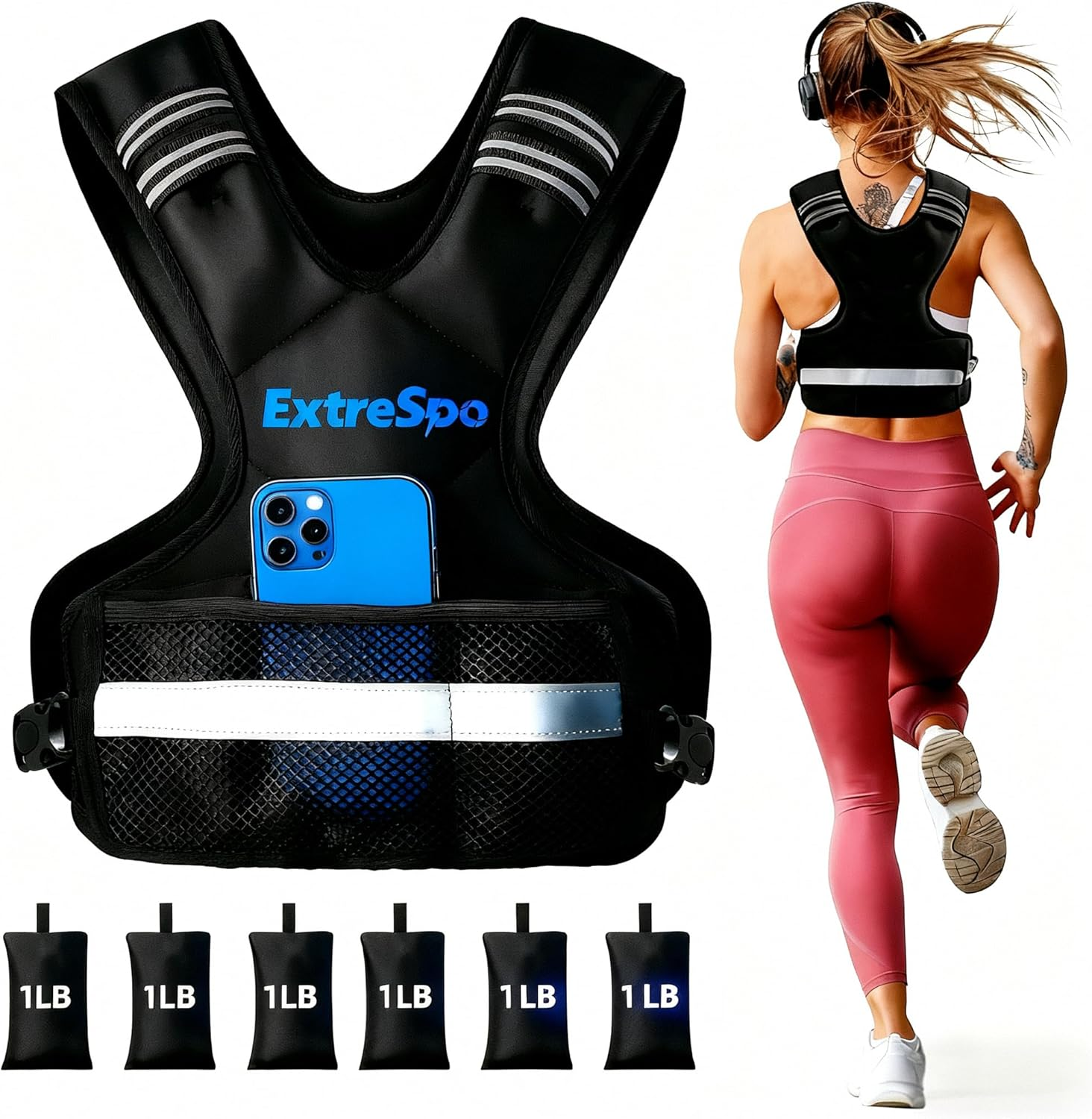 Extrespo Adjustable Weighted Vest for Men and Women | 1.8-4.5KG/5-9KG Vest with 6 Ironsand Weights for Home Workouts | Body Weight Vest Exercise Set for Cardio and Strength Training image number 6