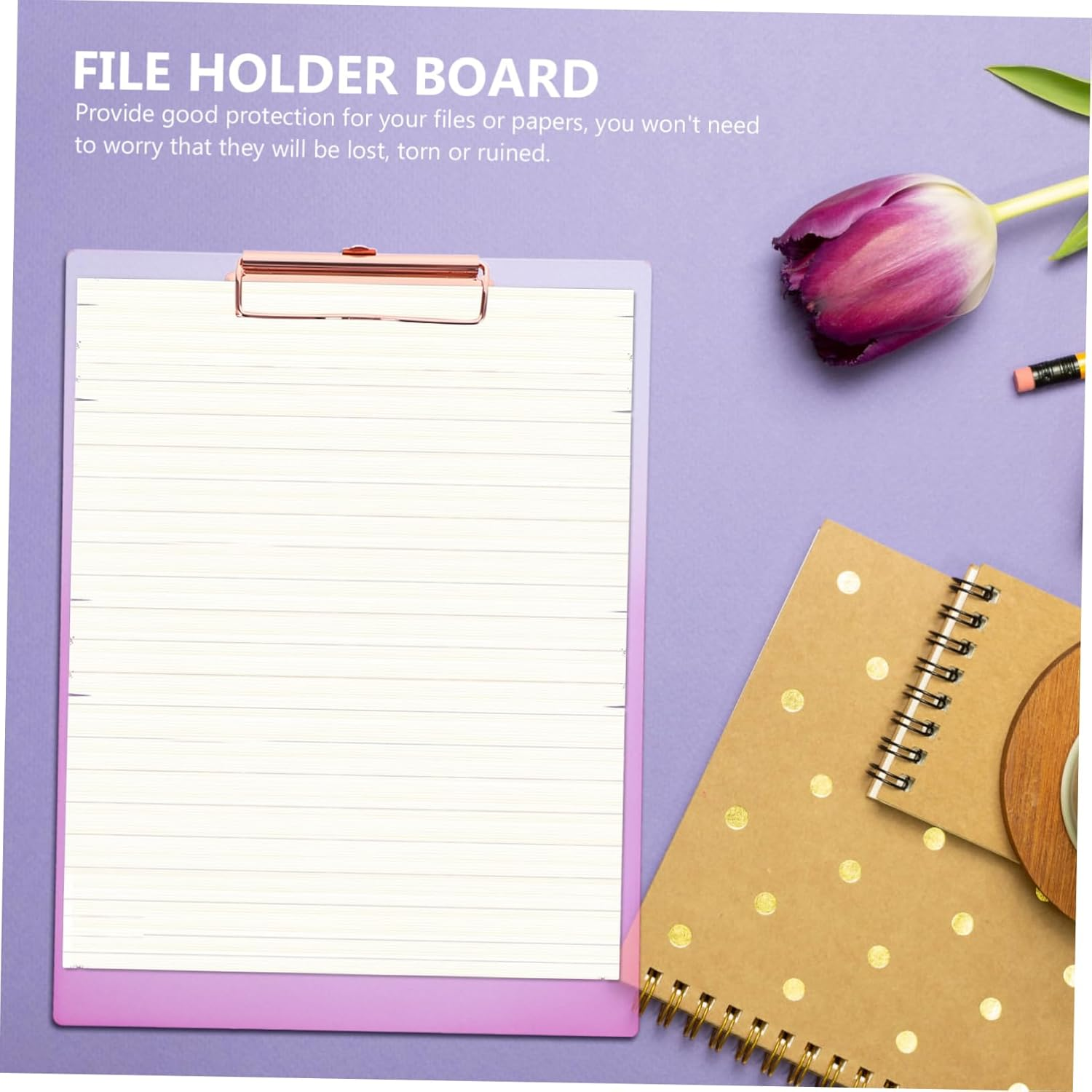 STOBAZA A4 Clipboard Storage Gradient Pink Writing Support Board Multi-Function File Organizer for Students and Office Supplies