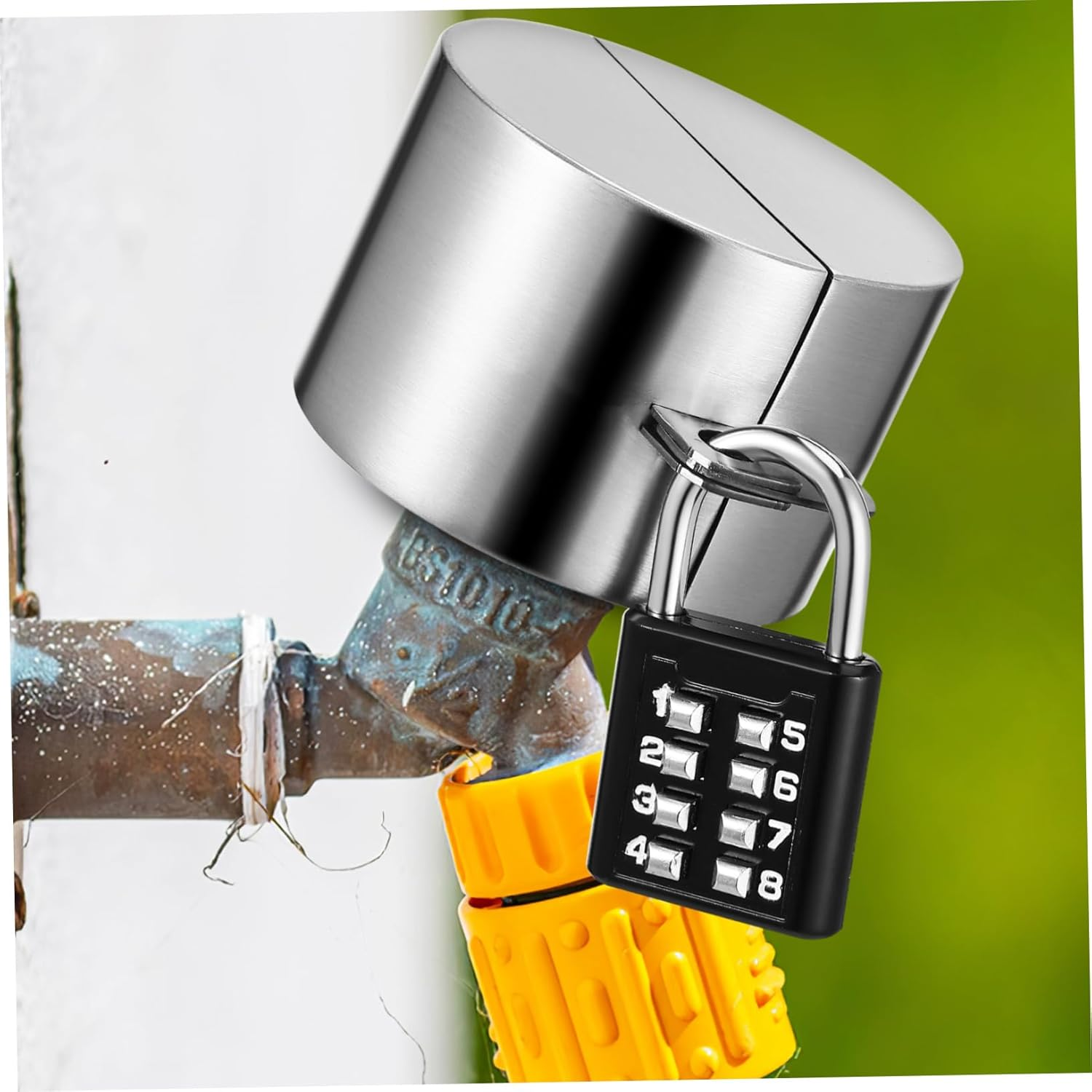 Kisangel 1 Set Lock Cover Outdoor Protector Water Saving Lock Outdoor Spigot Lock Hose Spigot Lock Water Lock Garden Bib Locks Stainless Steel Silver