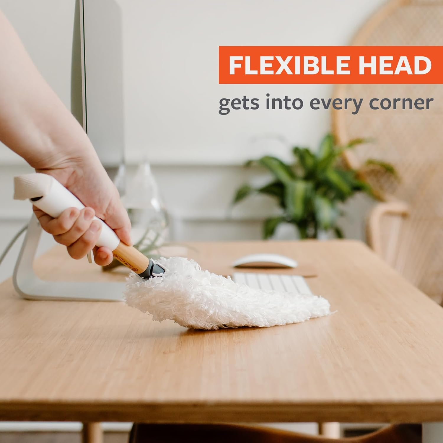 Full Circle Dust Whisperer Washable Microfiber Duster with Replaceable Head - Bendable | Machine Washable and Reusable | Ideal for Bookshelves, Blinds, Ceiling Fans, and More | White image number 4