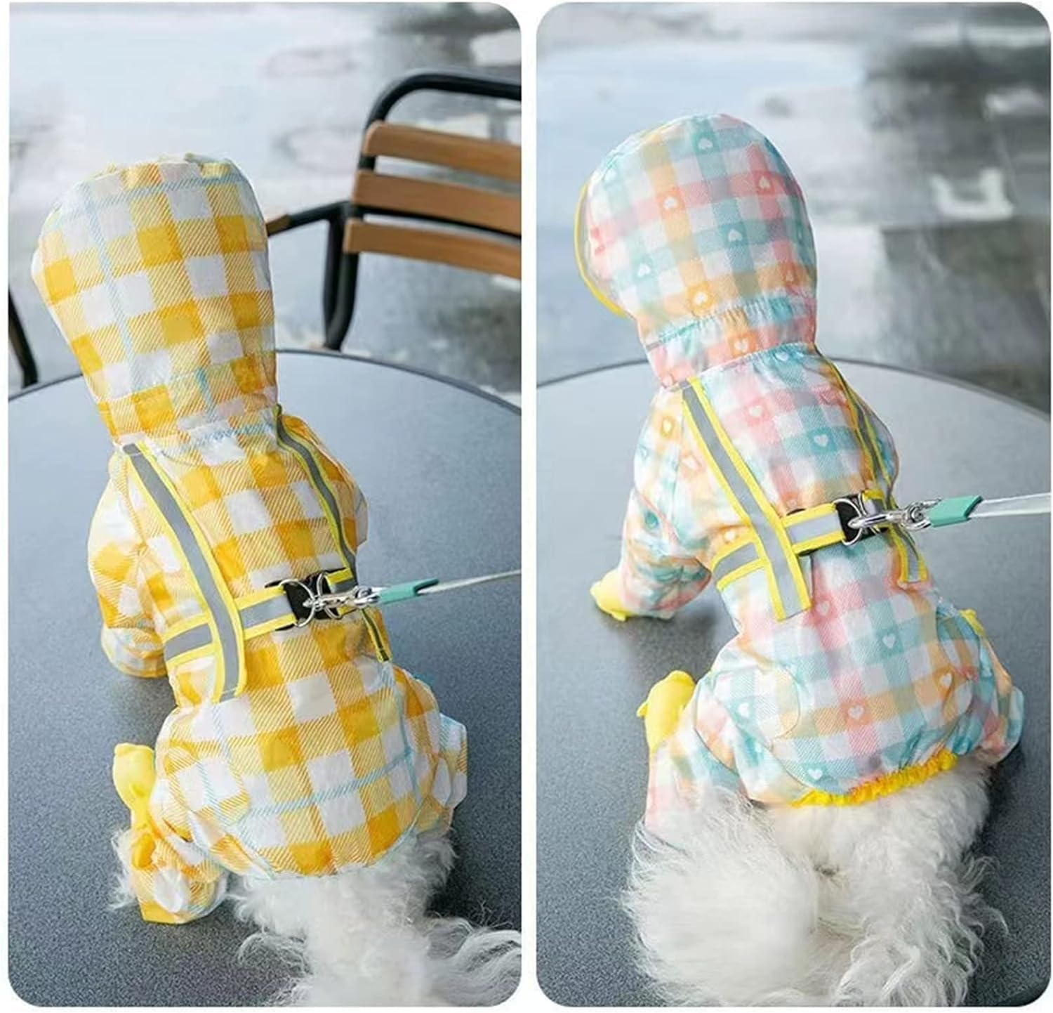 Full Cover Pet Raincoat,Waterproof Dog Raincoats with Hood for Small Medium Large Dogs,Poncho with Reflective Strap, Lightweight Rain Jacket with Leash Hole (Yellow, L) image number 5