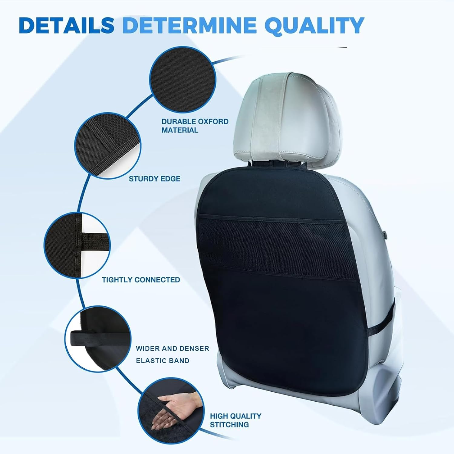 Kick Mats Back Seat Protector Cover for Kids-3 Pocket Storage Car Organiser, 2 Pack Car Seat Protector Backseat Cover Waterproof Sag Proof with 3 Storage Pockets, Keep Seat Back Clean and Neat image number 5