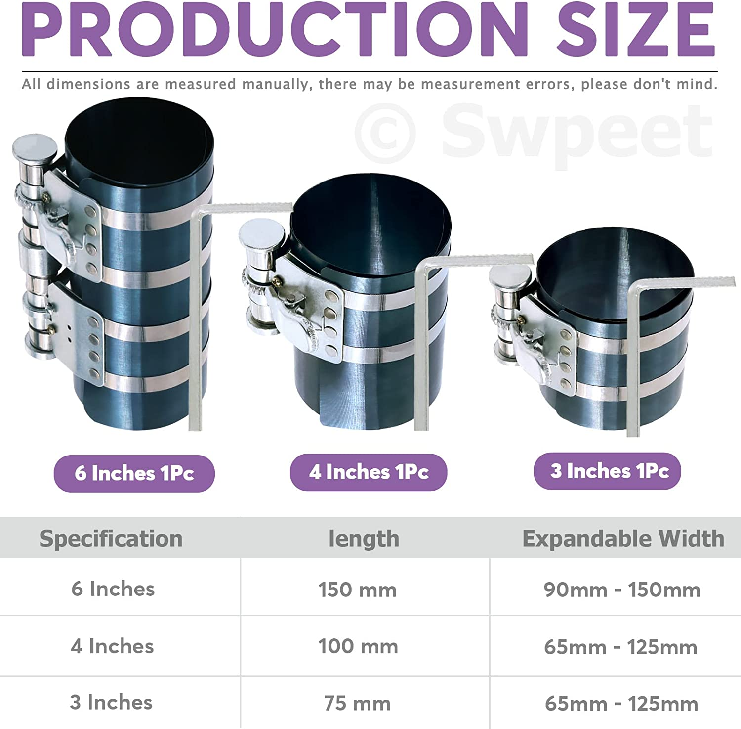 Swpeet 8Pcs 3" 4" 6" Piston Ring Compressor and Adjustable Piston Installation Tool Installer Removal Pliers with Wrench and Stainless Steel Feeler Gauge Assortment Kit for Car Engine image number 6