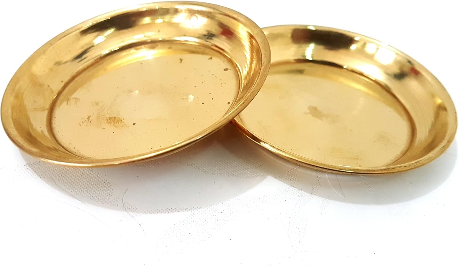 Evergrow Corp Set of 2 Pure 100% Brass Plate 3" for Bhog Prasad Arti Vraja Krishna Ganesha Laxmi Worship Pooja image number 1