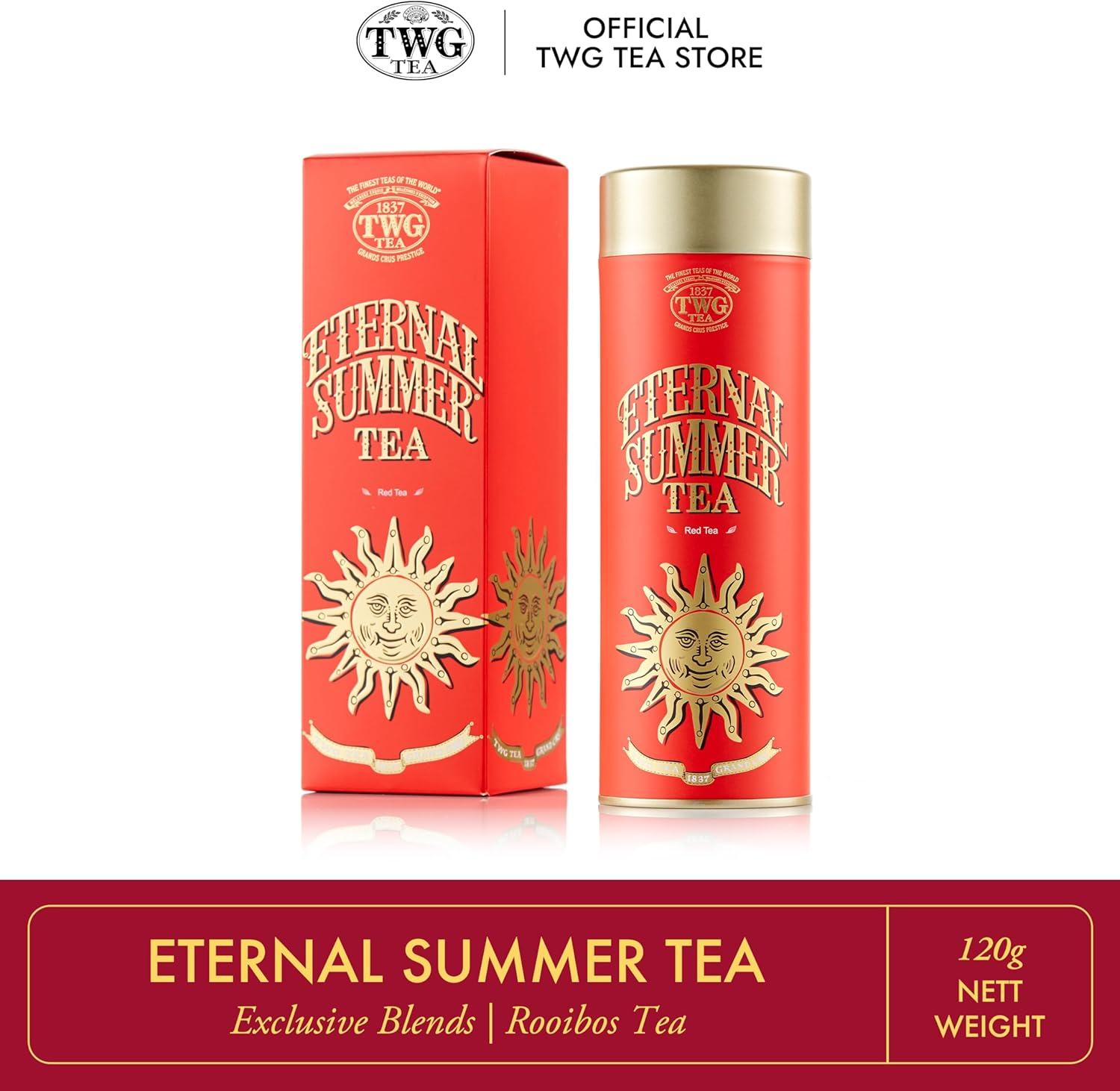 TWG Tea | Eternal Summer Tea | Rooibos | Hibiscus, Redcurrant & Rose | Haute Couture Tin, 100G | Gift Set