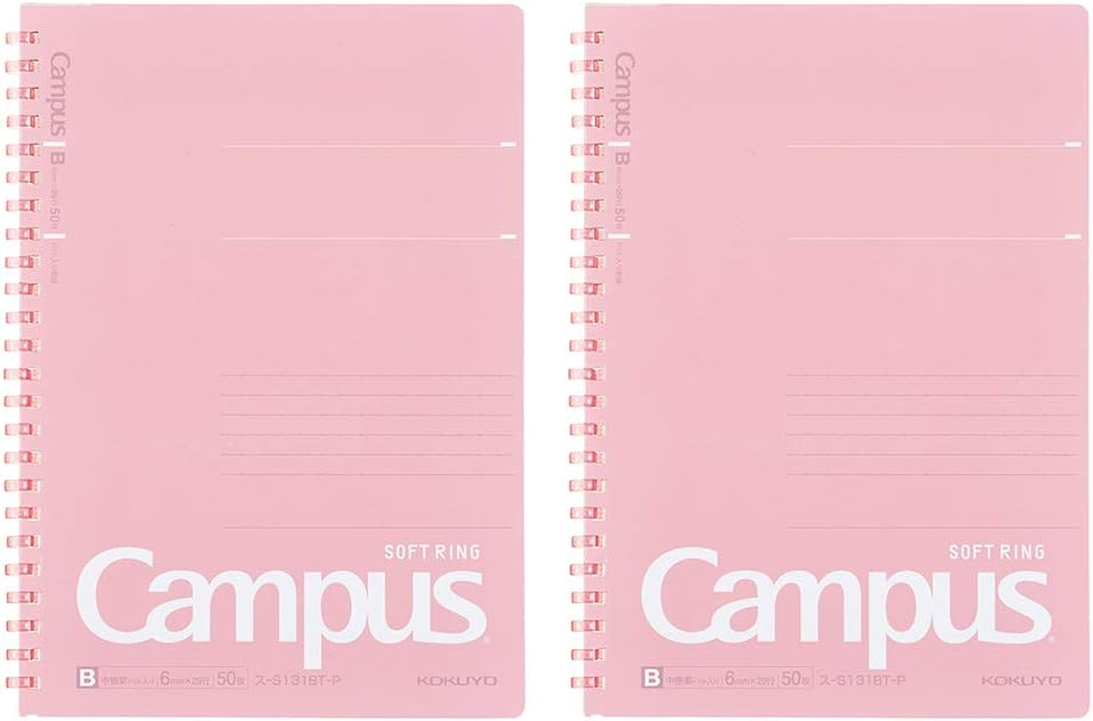 Kokuyo Campus Soft Ring Notebook, A5, B 6Mm Dot Ruled, 29 Lines, 50 Sheets, Pink, Set of 2, Japan Import (SU-S131BT-P) image number 3