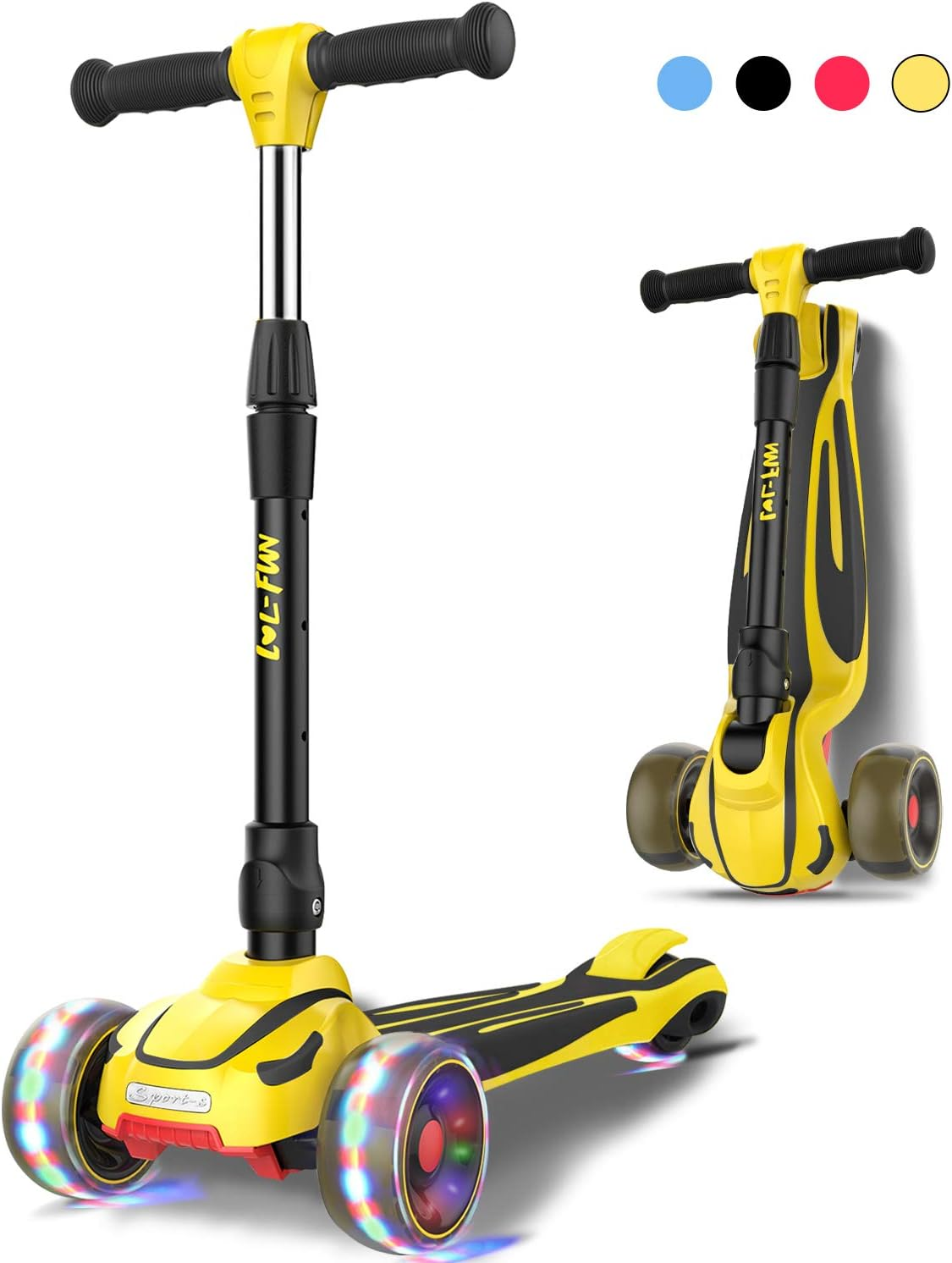 LOL-FUN Toddler Scooter for Kids Ages 3-12 Years Old Boy Girl with 3 Wheel LED Lights, Extra-Wide Childrens Foldable Kick Scooter Kids Ages 3-5 with 4 Adjustable Height and Lean-To-Steer - Mint Green image number 5