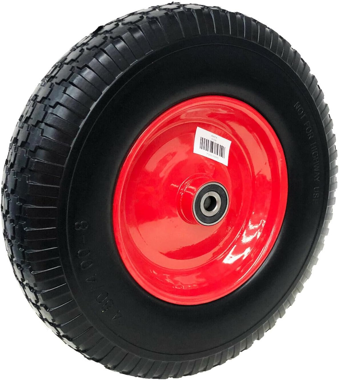 Upgraded 16" Black and Red Flat-Free Wheelbarrow Wheels - Universal Fit 4.80/4.00-8 Tires with 16Mm Bearings, Non-Slip Design for Wheelbarrows/Garden Trailers image number 1