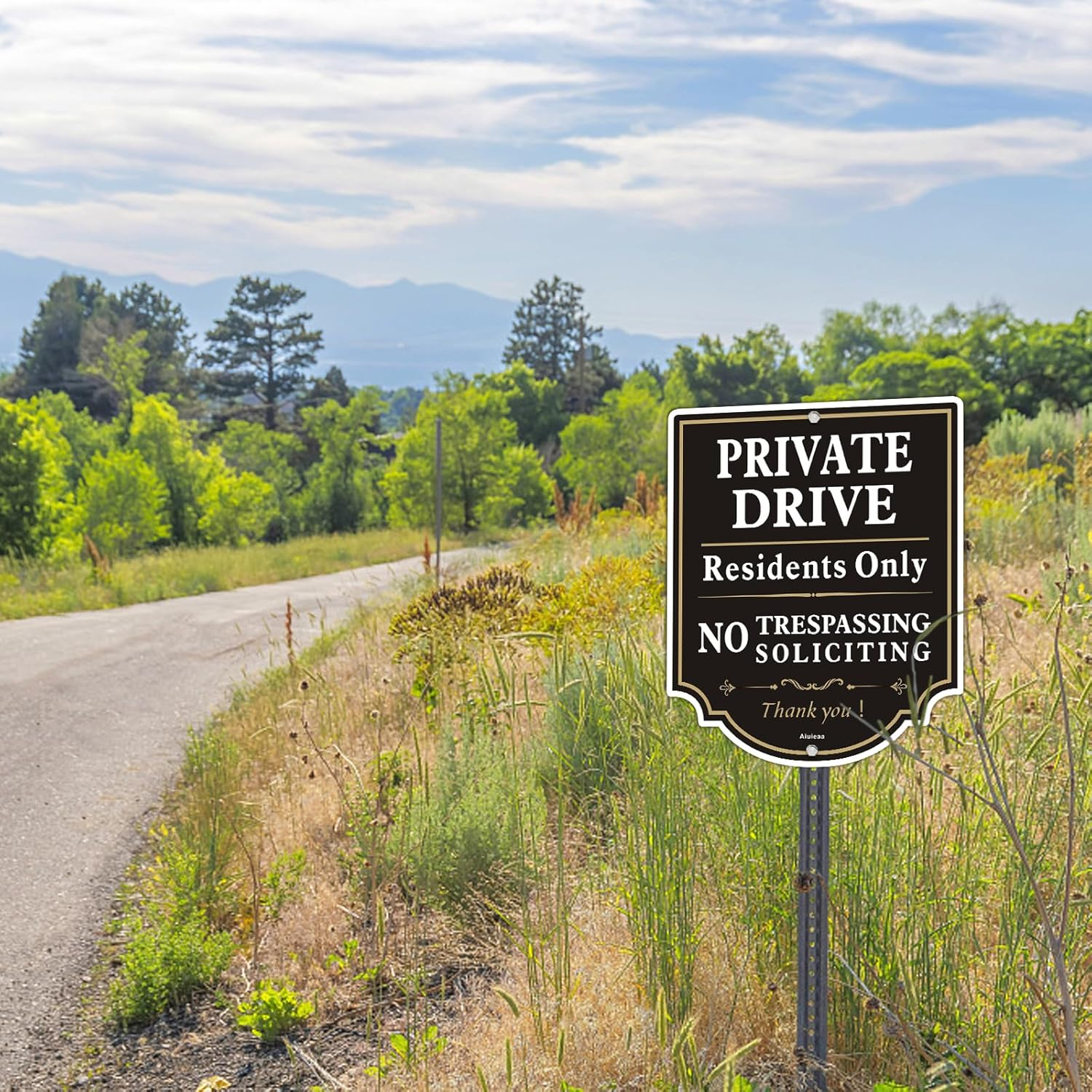 Private Drive No Trespassing Sign, Residents Only Sign, No Soliciting Aluminum Warning Signs, UV Protected and Weatherproof, Easy to Mount, Outdoor Use image number 1