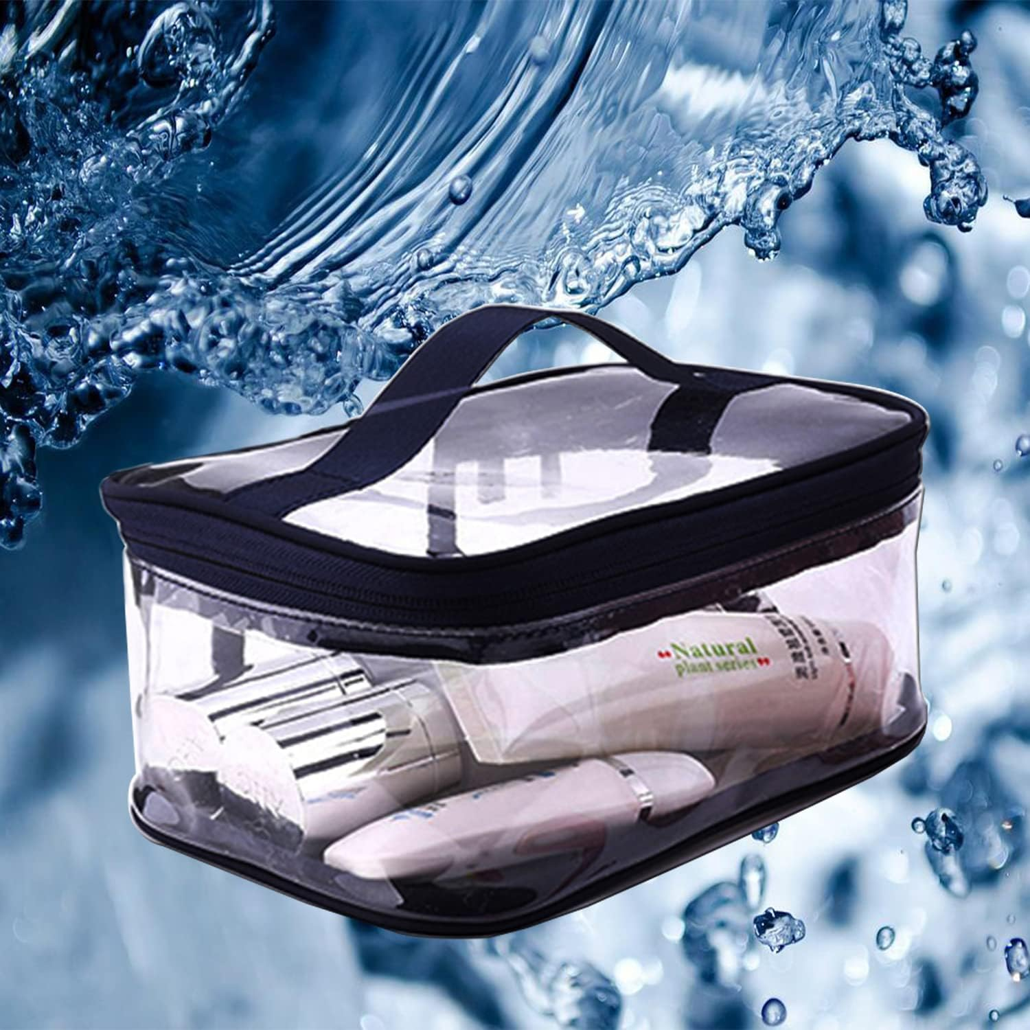 MYYZMY Clear Makeup Bags, 2 Pcs Transparent Cosmetic Bags, Black image number 2