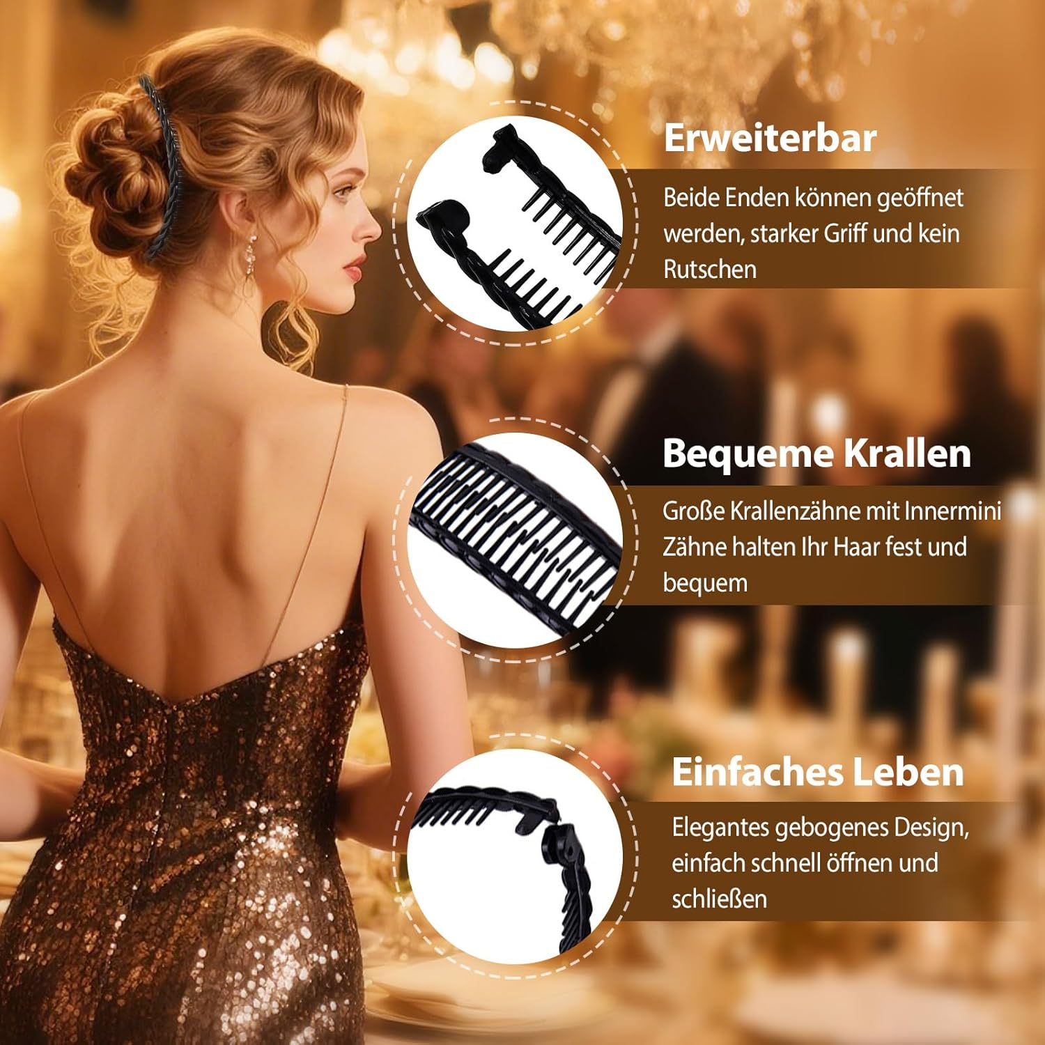 Banana Hair Claws in Black and Brown - Decorative Hair Accessories Clips for Long Hair (Brown and Black) image number 6