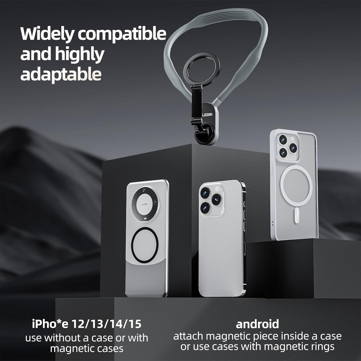 TELESIN&deg; Magnetic Neck Cell Phone Holder, Hands Free Phone Stands Mount for Neck, Pov/Vlog Recording Necklace Lanyard Harness Body Strap for Iphone 16 15 14 13 12 Seires Android Samsung Phones image number 3