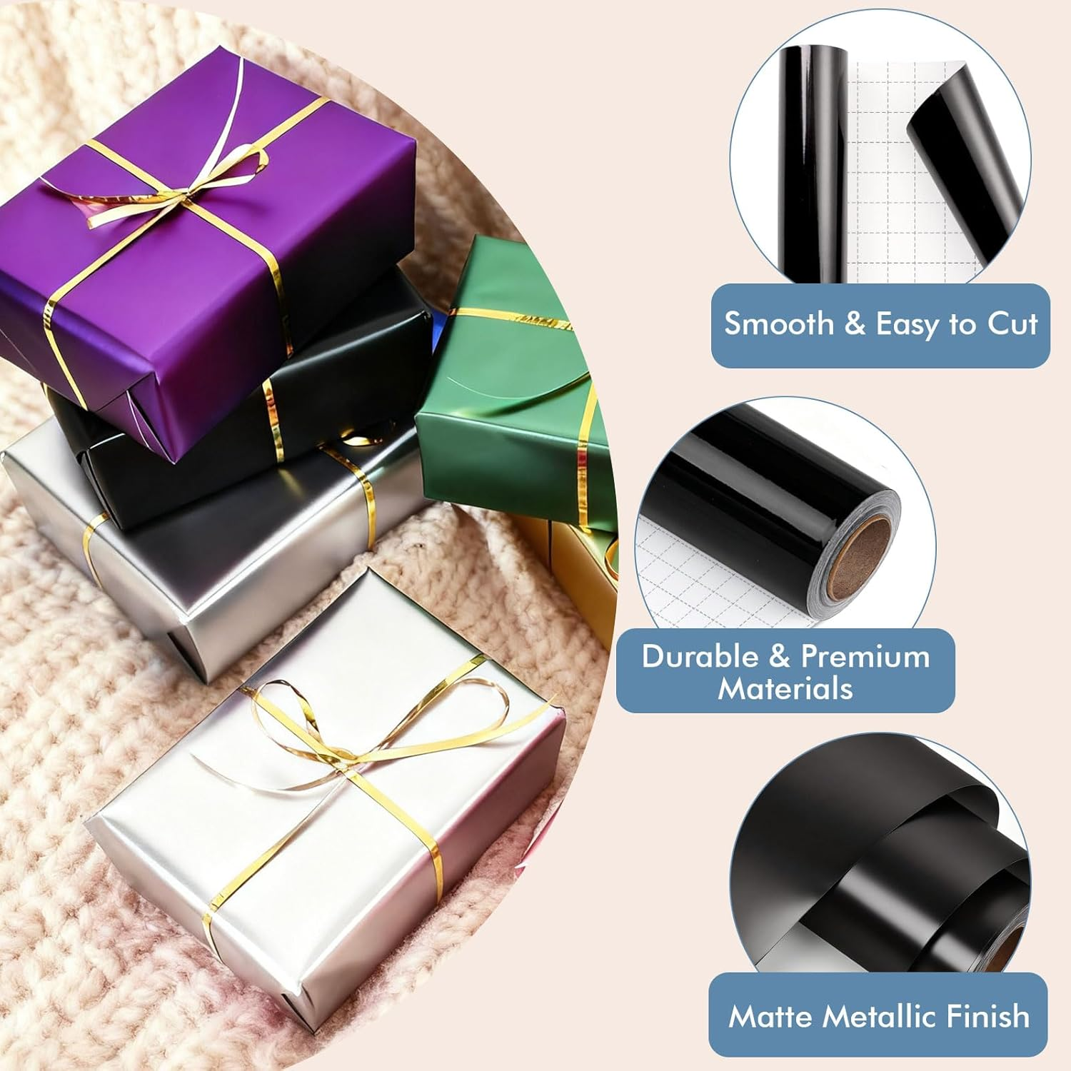 Matte Black Gift Wrapping Paper Roll, Solid Colour for Bouquet Wrapping, Wine Bottle Packaging, Graduation, Father&rsquo;S Day, Gift Boxes, Party Decoration, Men Wrapping Paper, 43Cm X 10M, Matte Black image number 2