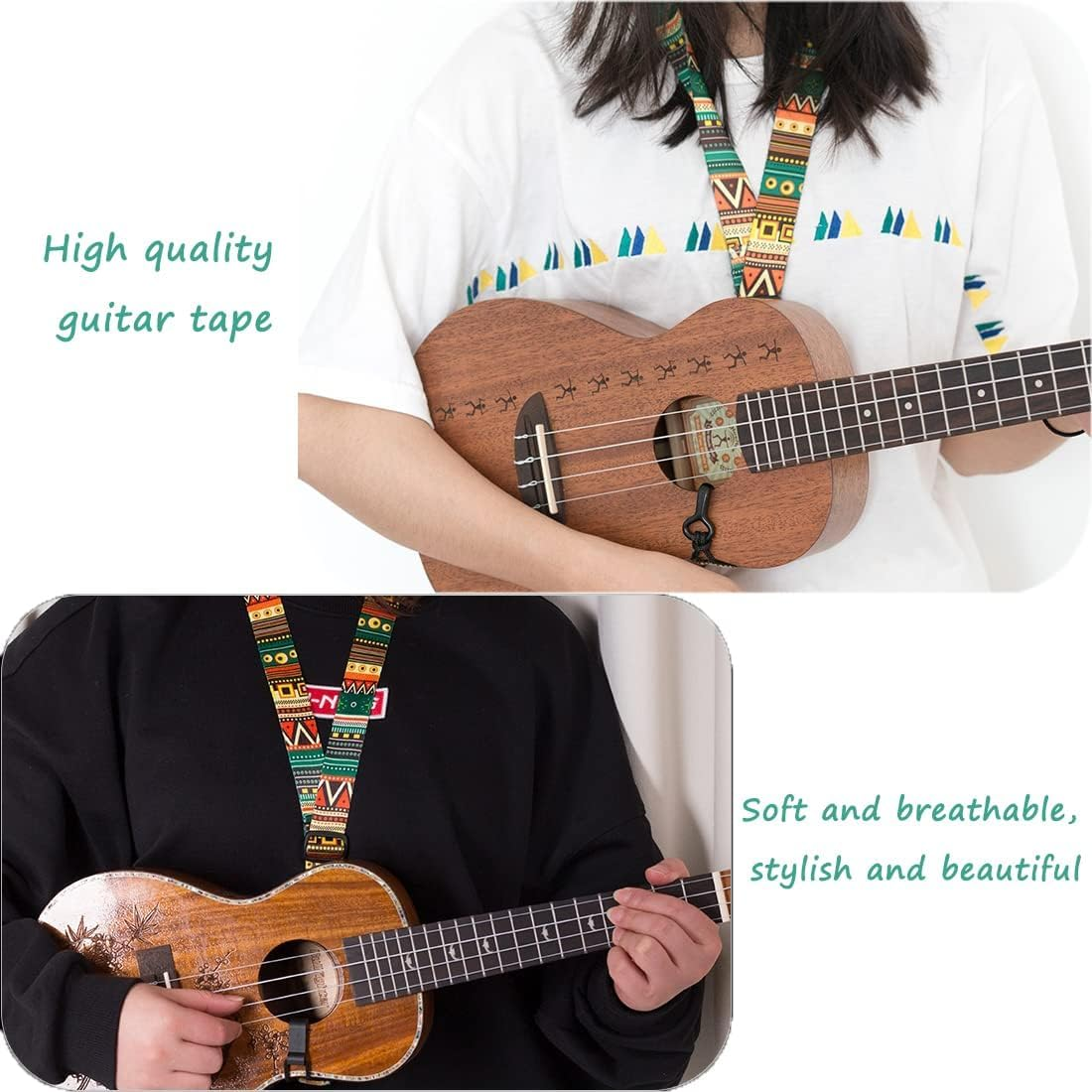 Ukulele Strap, Adjustable Mayan Style Ethnic Guitar Strap with Clip, 23"-55" ，For Acoustic Guitar, Electric Guitar, Bass, and Ukulele image number 3