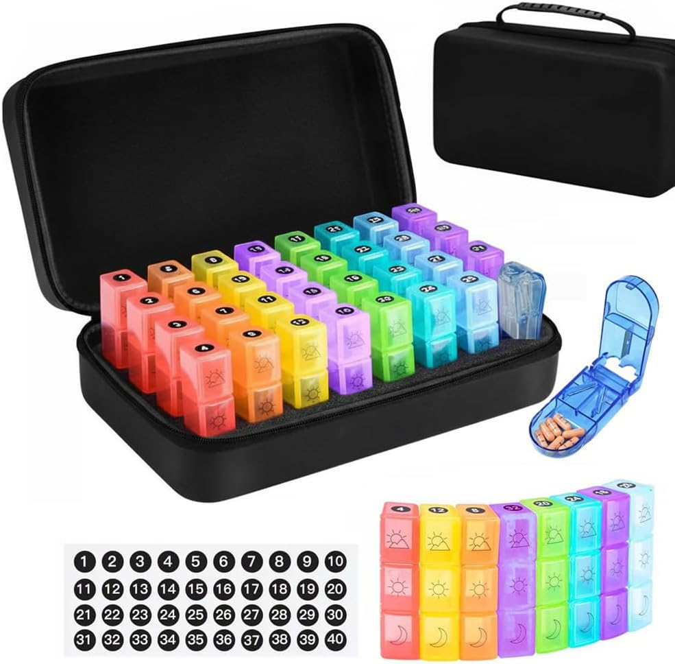 Monthly Pill Organiser & Pill Case 31-Day, 3 Times a Day Medicine Pill Organizer with Hard Shell & Pill Cutter, Weekly & Monthly Stickers image number 2