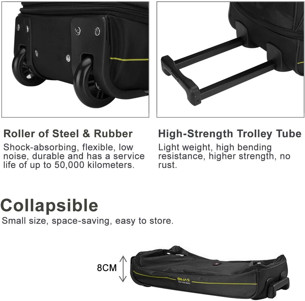 OIWAS Small Rolling Duffel Bag with Wheels Travel 22 Inch Carry on Luggage Tote Unisex-Adult Short Term Trips Expandable 50L to 60L (Black) image number 4