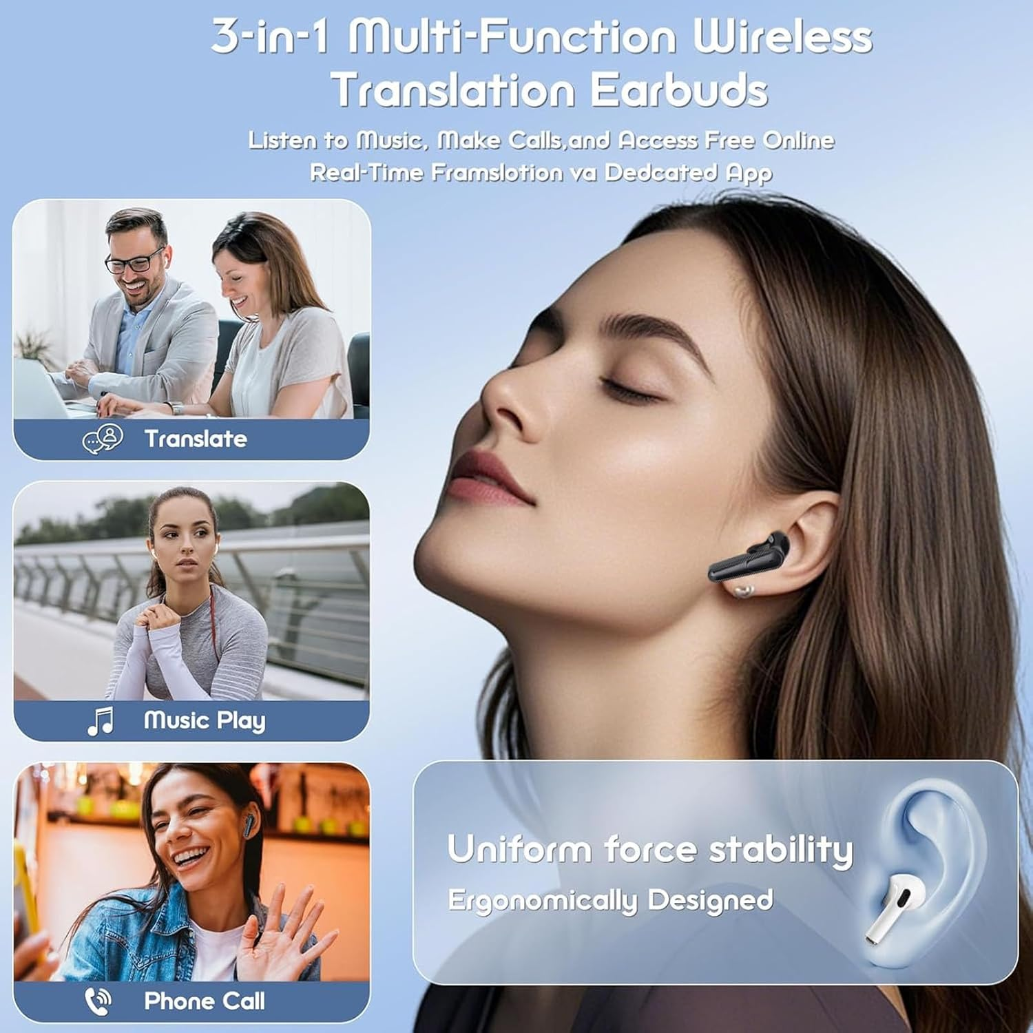 Oreilet AI Translation Earbuds Real Time with Video Calls, 164 Languages BT 5.4 Translator Earbuds with 7 Translation Modes & APP, Headphones Translating Device for Travel image number 2