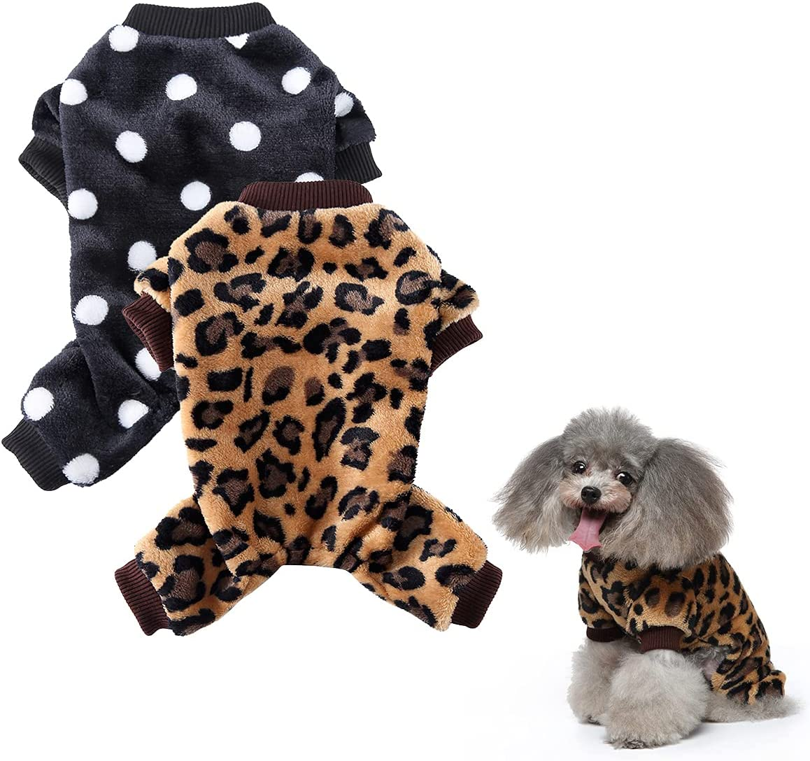 2 Pack Dog Sweaters for Small Dogs Boy Girl Fleece Puppy Pjs Jammies 4 Leg Dog Clothes for Chihuahua Yorkie Winter Warm Onesies Jumpsuit Clothing for Pet Dogs Male Female (Medium Bust 14.5")