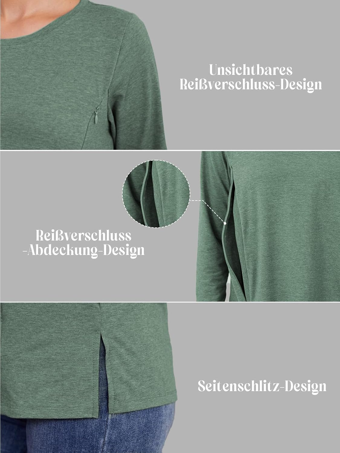 Love2Mi Pack of 3 Women'S Nursing Shirt with Zip Loose Maternity Shirt Long Sleeve Maternity Clothing Winter image number 4