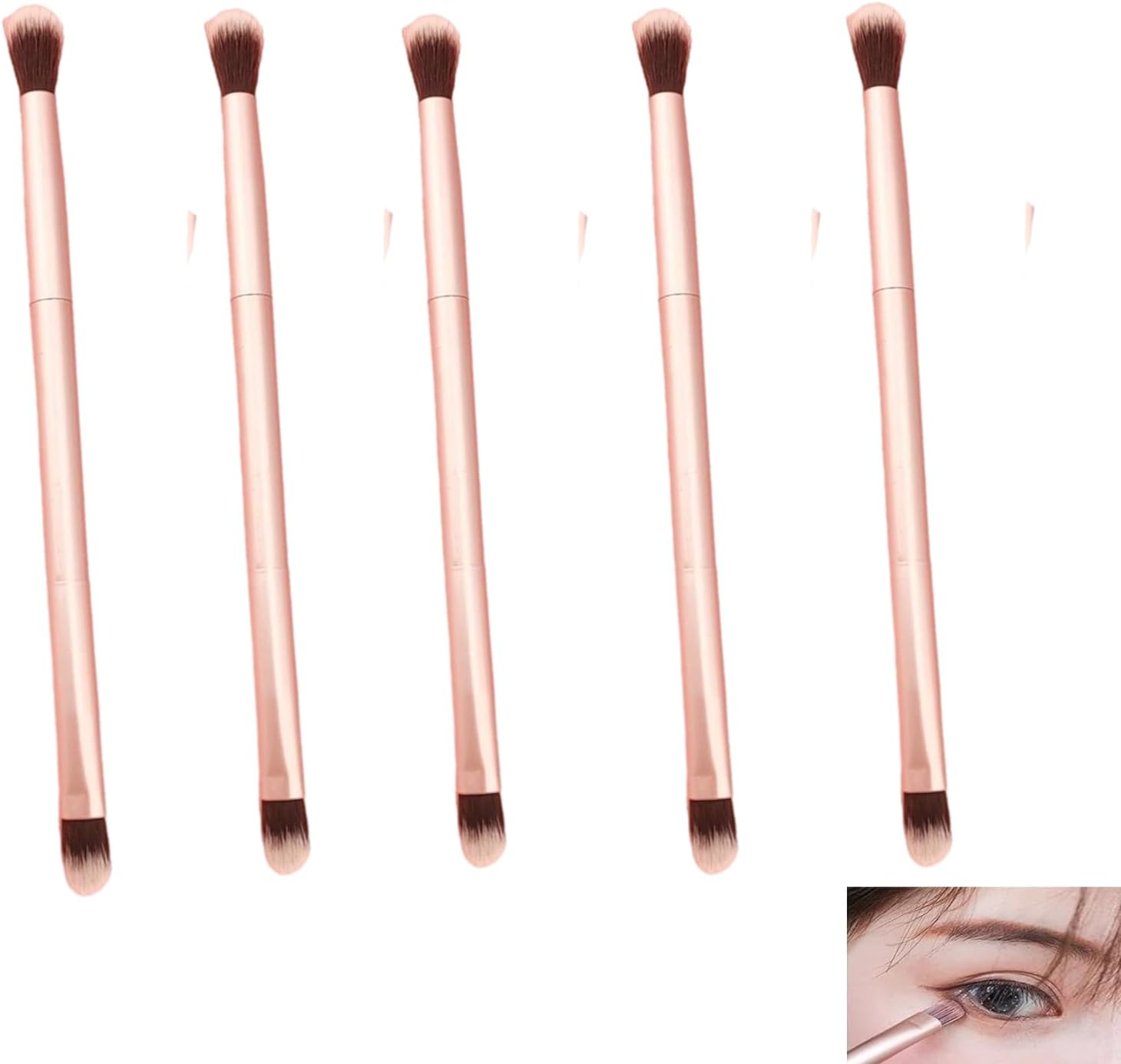 CKONXE 5Pcs Eyeshadow Smudge Brush,2 in 1 Double Ended Concealer Brush,Soft Firm Pointed Foundation Applicator for Concealer Eyebrows Eyeliner, Reusable,Multifunctional Makeup Tool, Gold image number 4