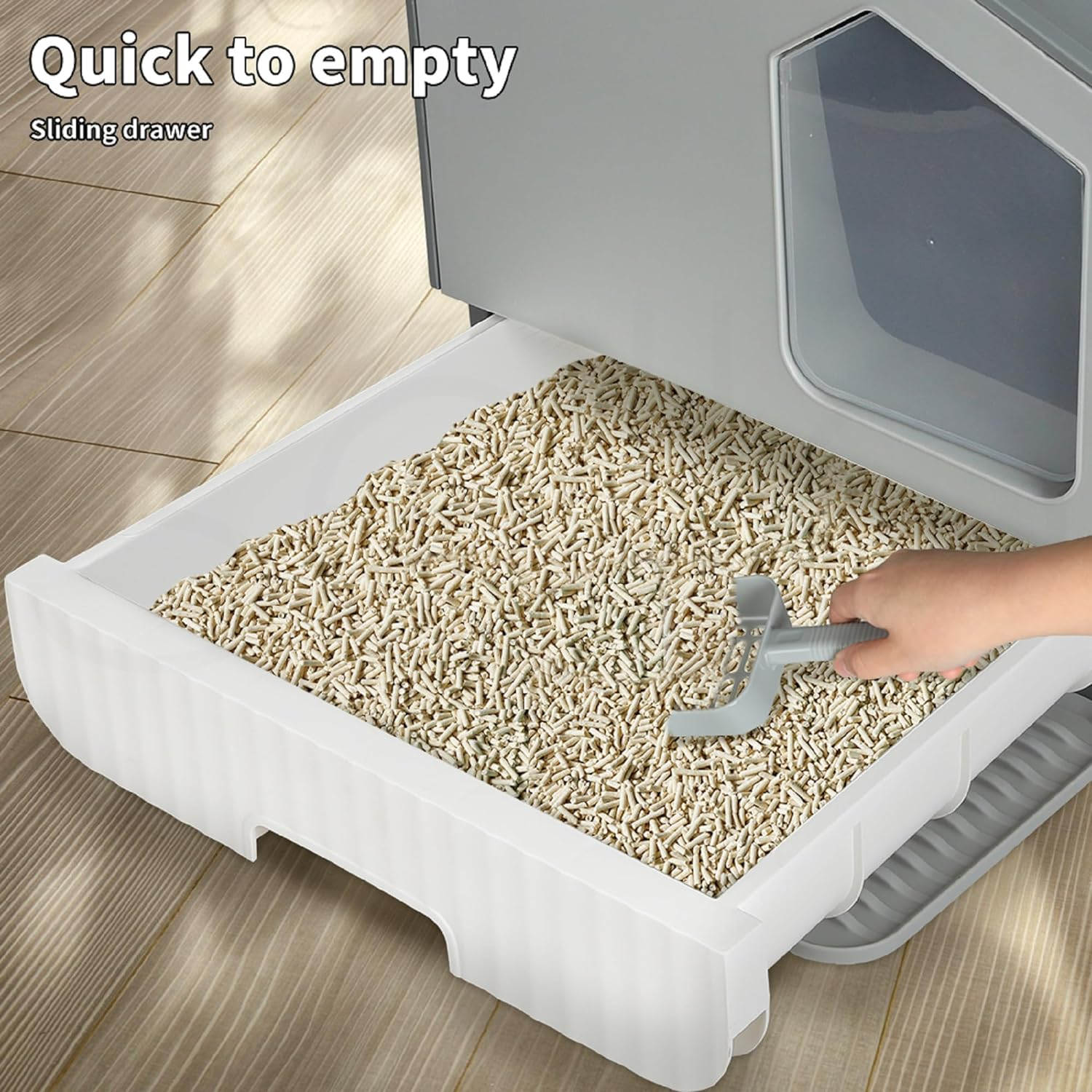 Pawz Pets Cat Litter Tray Boxes Enclosed, Spacious Kitty Litter Tray with Complementory Scoop and Drawer Design,Two-Way Door Cat Litter Box Anti-Splashing with Cat Toilet Mat, Easy Cleaning, Grey image number 6