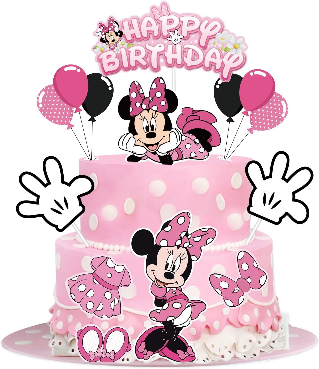 Lahe Birthday Cake Decoration, Glitter Minnie Cake Decoration, Happy Birthday Cake Decoration, Mouse Cake Topper Birthday for Girls Boys Party Decoration for Cake Decoration (Pack of 10) image number 5