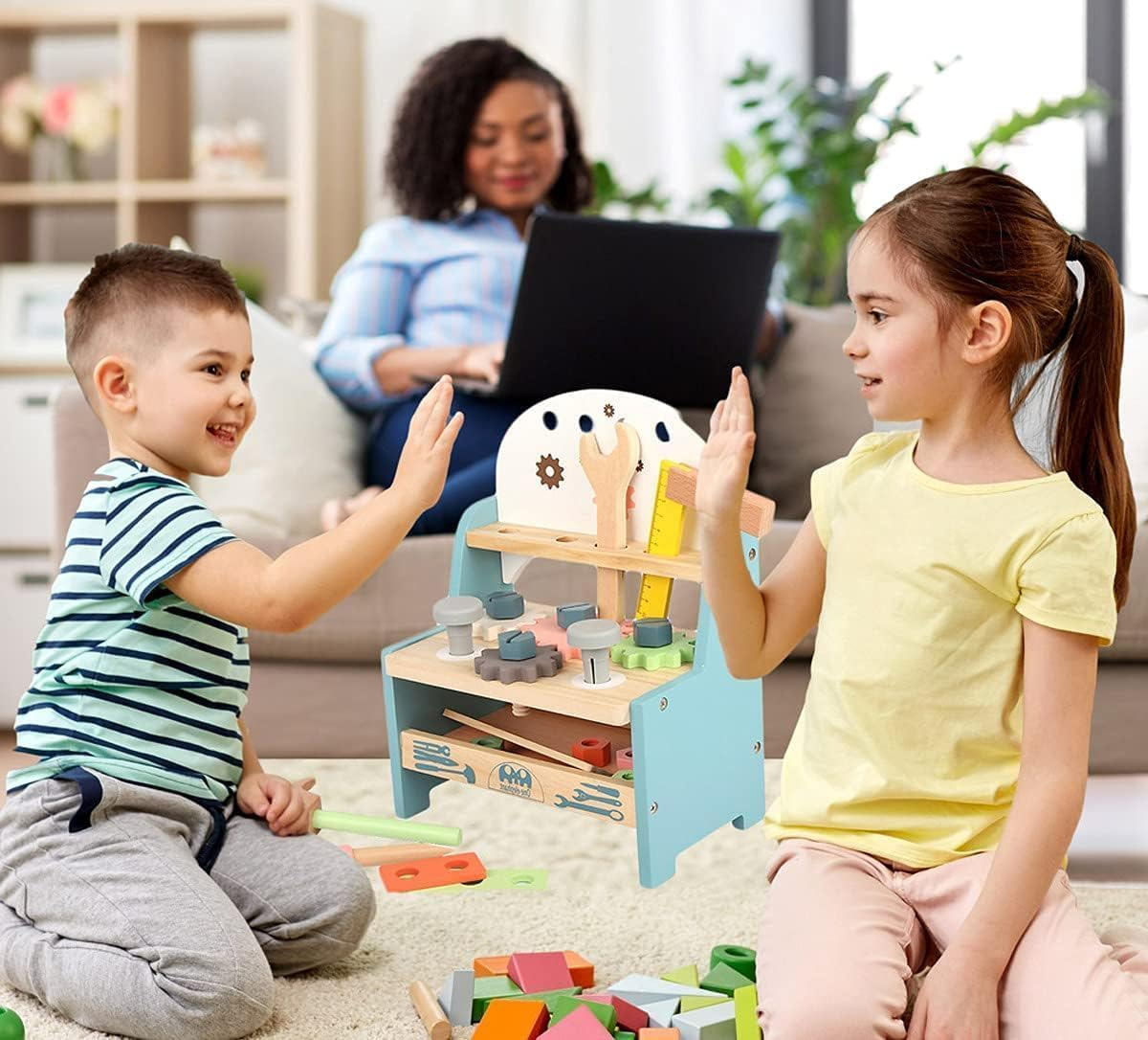 Tool Bench for Kids Toddlers, Xicen，Montessori Wooden Tool Workbench Set, Construction Workshop Pretend Play Toy 1 2 3 4 5 Years Old Boys image number 2