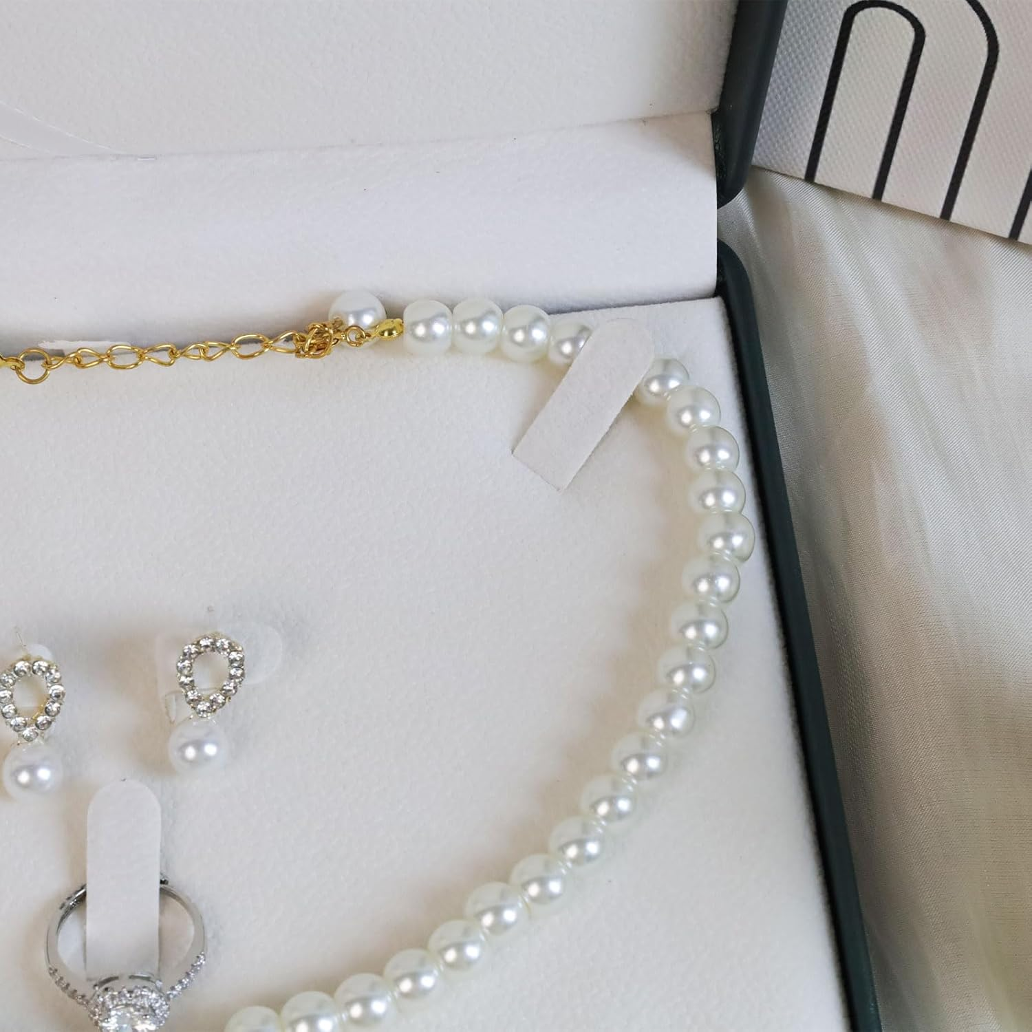 MY MIRONEY Big PU Leather Wedding Jewelry Sets Box Blackish Green Necklace Earring Ring Display Case Bracelet Storage Holder Jewelry Box Storage Organizer (7.48" X 7.48" X 1.57") image number 3