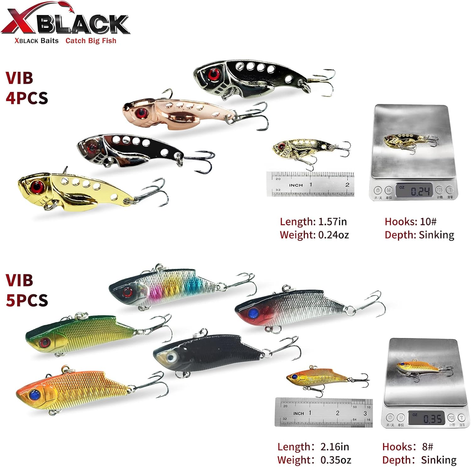 XBLACK Hard Fishing Lures Set Minnow Popper Jointed VIB Shrimp Frogs Crankbaits for Beginner Starter, XBLACK Baits, Catch Big Fish! - Colorful-48A image number 3