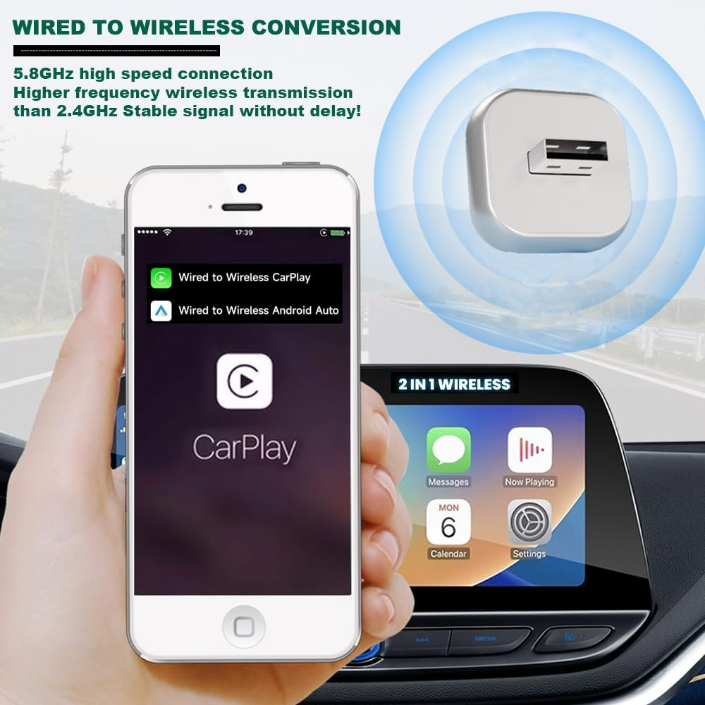 2025 Upgrade Wireless Carplay Android Auto Adapter, Plug & Play USB Dongle Design for Cars with Built-In Wired Apple Carplay, Compatible with Iphone & Android, Bluetooth 5.2, Dual-Band Wifi image number 5