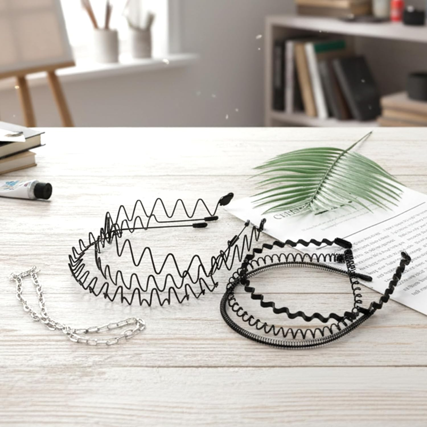 Sibba Pack of 6 Metal Hair Bands, Unisex Wave Hair Bands for Sports and Daily Life, Non-Slip Elastic Headbands for Running, Yoga and Parties, Black image number 4