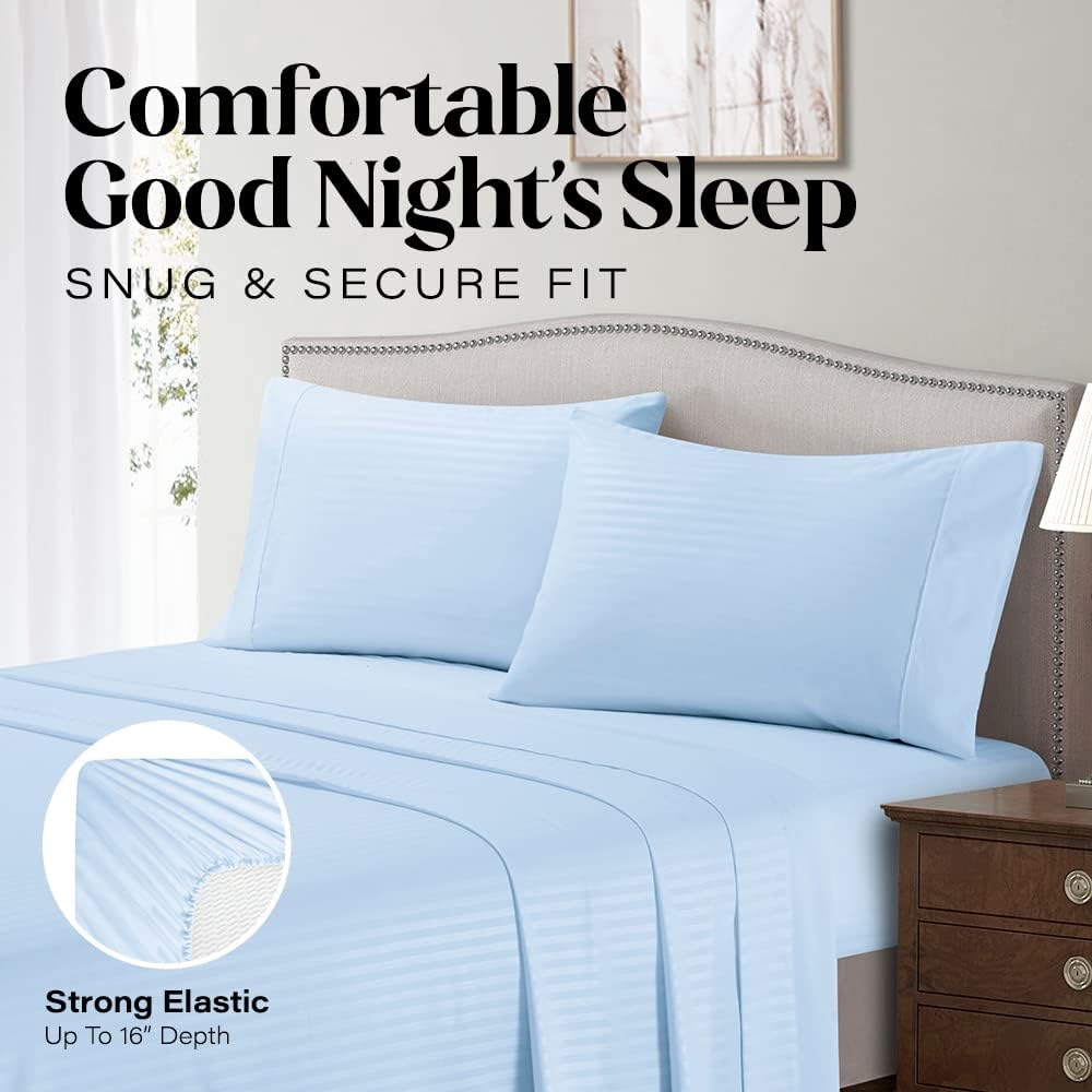 King Sheet Set - 4-Piece Striped Deep Pocket King Bed Sheets - Ultra-Soft & Wrinkle-Free King Size Bedding - Cooling Microfiber King Bed Sheet Set with 1 Fitted Sheet, 1 Flat Sheet, 2 Pillowcases image number 3