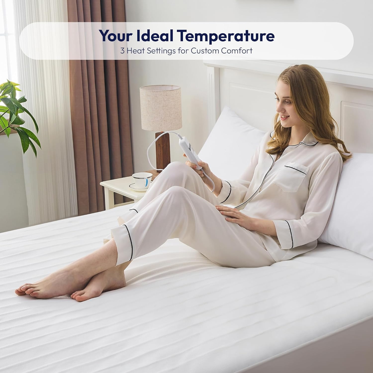 LINENOVA Electric Blanket Queen, Fully Fitted Heated Underblanket with Dual Controls, 3 Heat Settings, Auto-Off Timer, Safety Overheat Protection, Machine Washable Zone Heating - White image number 5