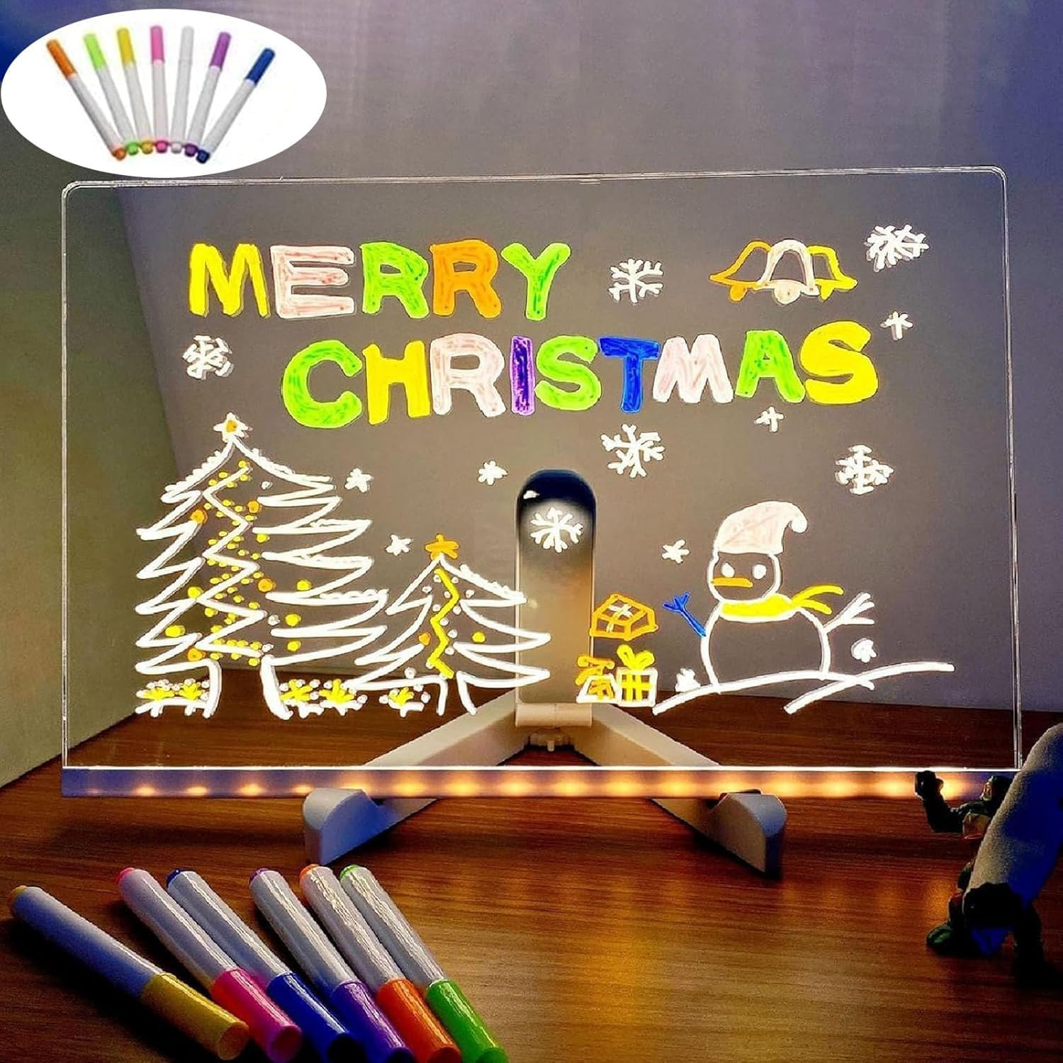 LED Note Board with 7 Colors Pen, Lighted Acrylic Dry Erase Board, 11.8 X 7.9&rdquo; Glowing Acrylic Message Marker Board, LED Illuminated Drawing Board Light up Dry Erase Board for Office School Home image number 3