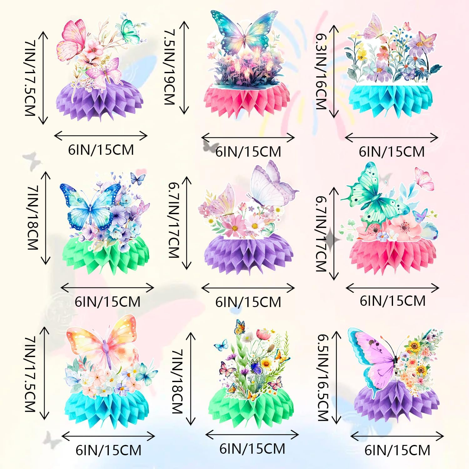 Butterfly Honeycomb Centerpieces, 9 Pcs Butterfly Honeycomb Table Centerpiece, Butterfly Baby Shower Party Honeycomb & Butterfly Themed Honeycomb Centerpiece, for Floral Butterfly Birthday Decorations image number 4