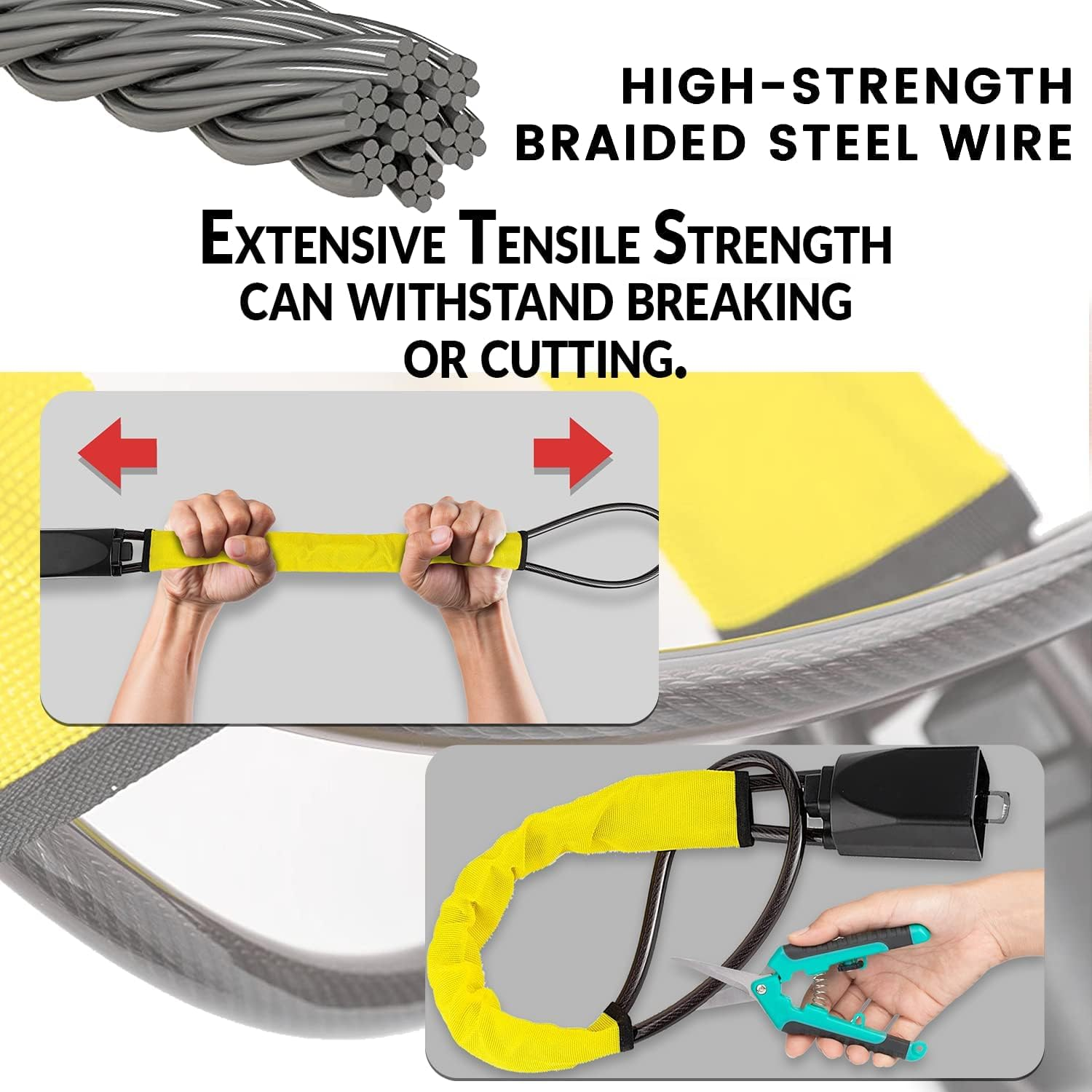 KAYCENTOP Car Steering Wheel Lock, Seat Belt Lock, Anti-Theft Device, Max 17 Inch Length, Small and Light-Weight, Multi-Functional, Fit Most Vehicle, SUV, Golf Cart Security (Bule) (Yellow) image number 6