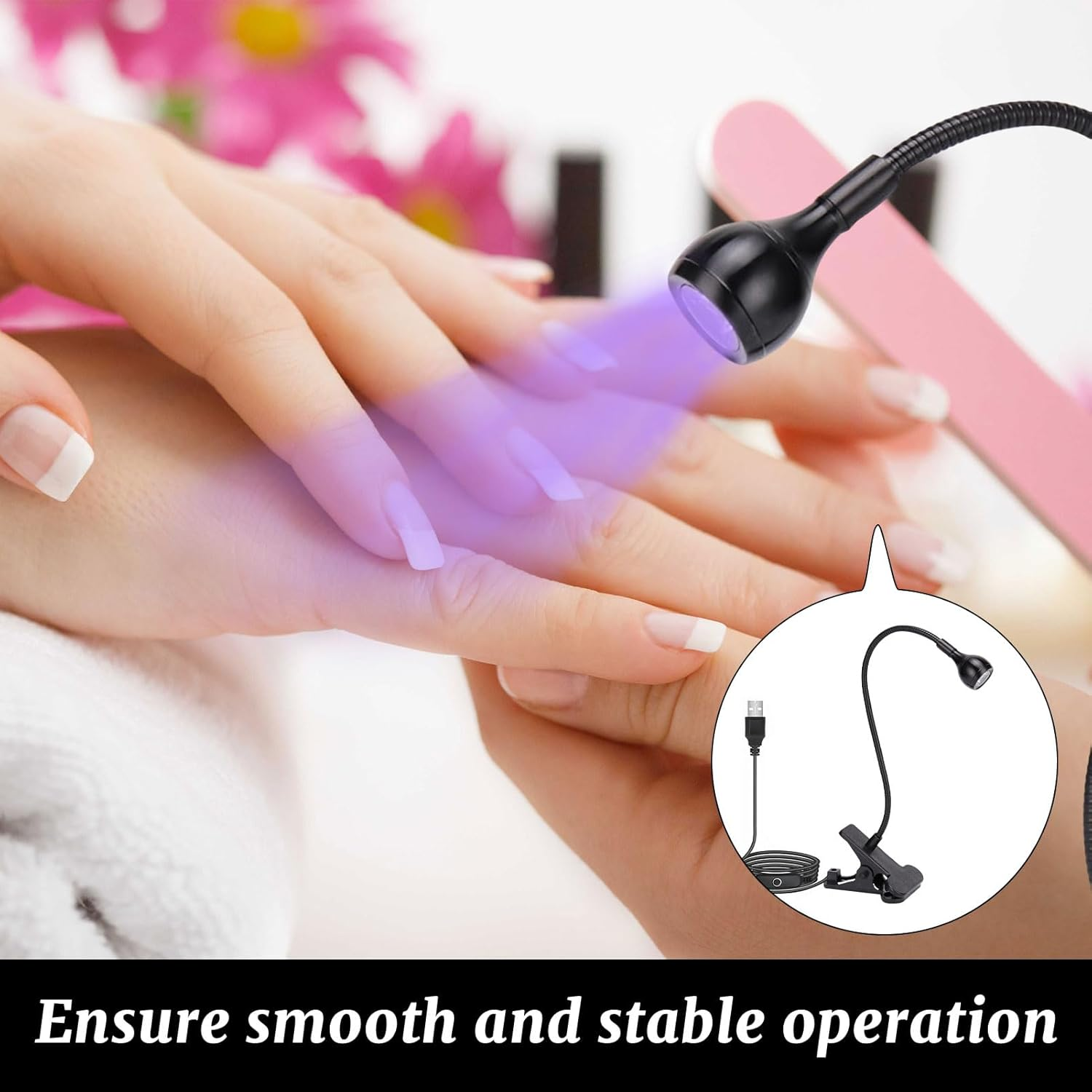 UV Nail Lamp, Nail UV Lamp, UV Nail Light, LED Ultraviolet Glue Curing Lamp, Nails Manicure Dryer Curing Light, Portable Clamp Flexible Desk Nails Lamps, for Gel Nails, Mobile Repair (Black)