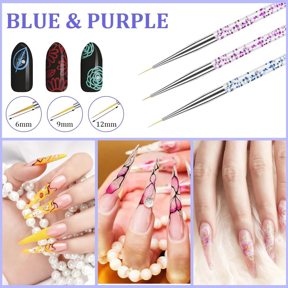 AYBUY Nail Polish Pen Set, 3 Pieces Nail Art Pen, DIY Line Nail Art, Graffiti, Art Beauty Decorating, Manicure Tools for Halloween, Christmas, Carnival (Purple) image number 4