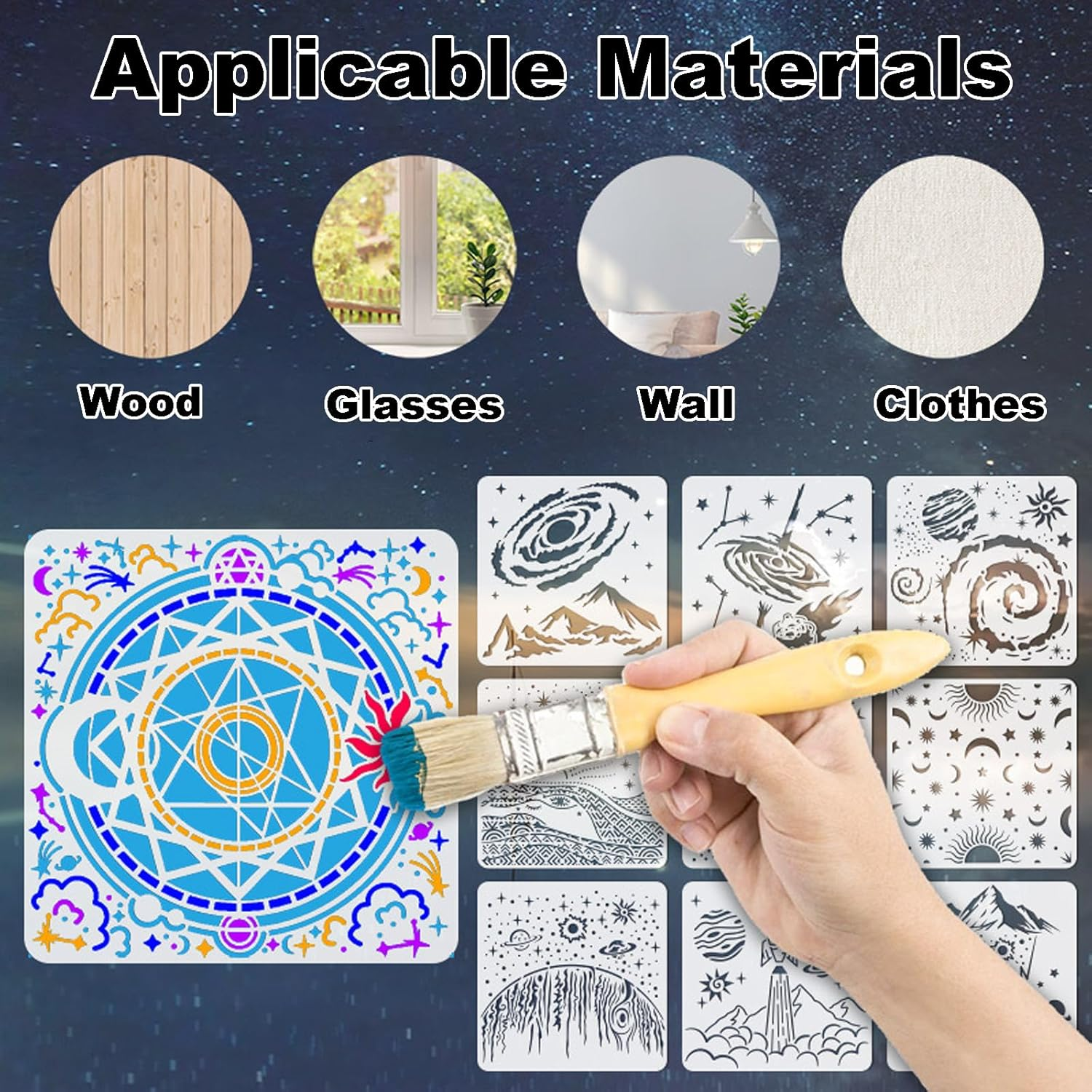 Meagtlva Reusable Stencil, Drawing Painting Stencils Set, Stencils and Templates for Floor Wall Tile Fabric Furniture Painting,Home Decor DIY Supplies (16Pcs-Space Galaxy) - 12Pcs-Butterfly image number 5