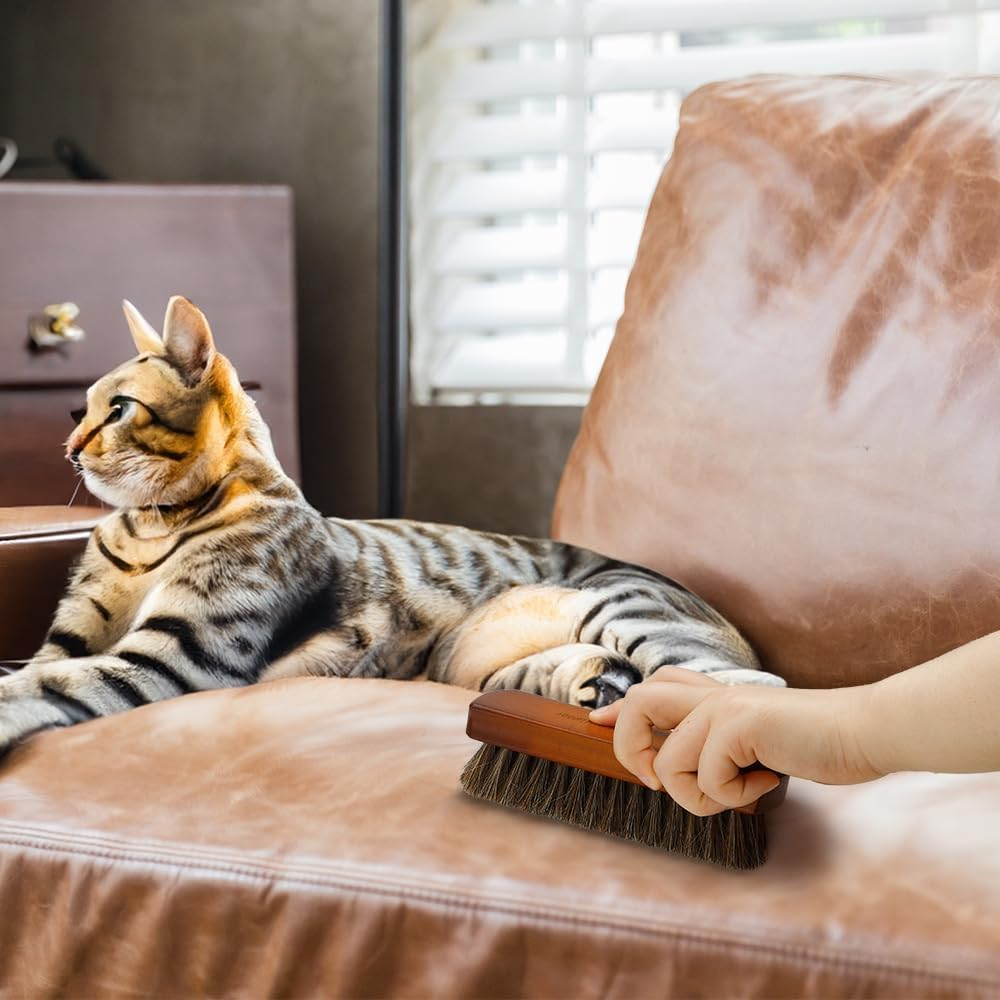 4 Pcs Horsehair Shine Brush Kit - Clean Polish Daubers Applicators, Leather Brush, Sofa 3 Pcs Dauber Applicator Brushes + 1Pc Shoes Cloth Glove Brown for Boots, Car Seats, Sofas, Bags image number 4