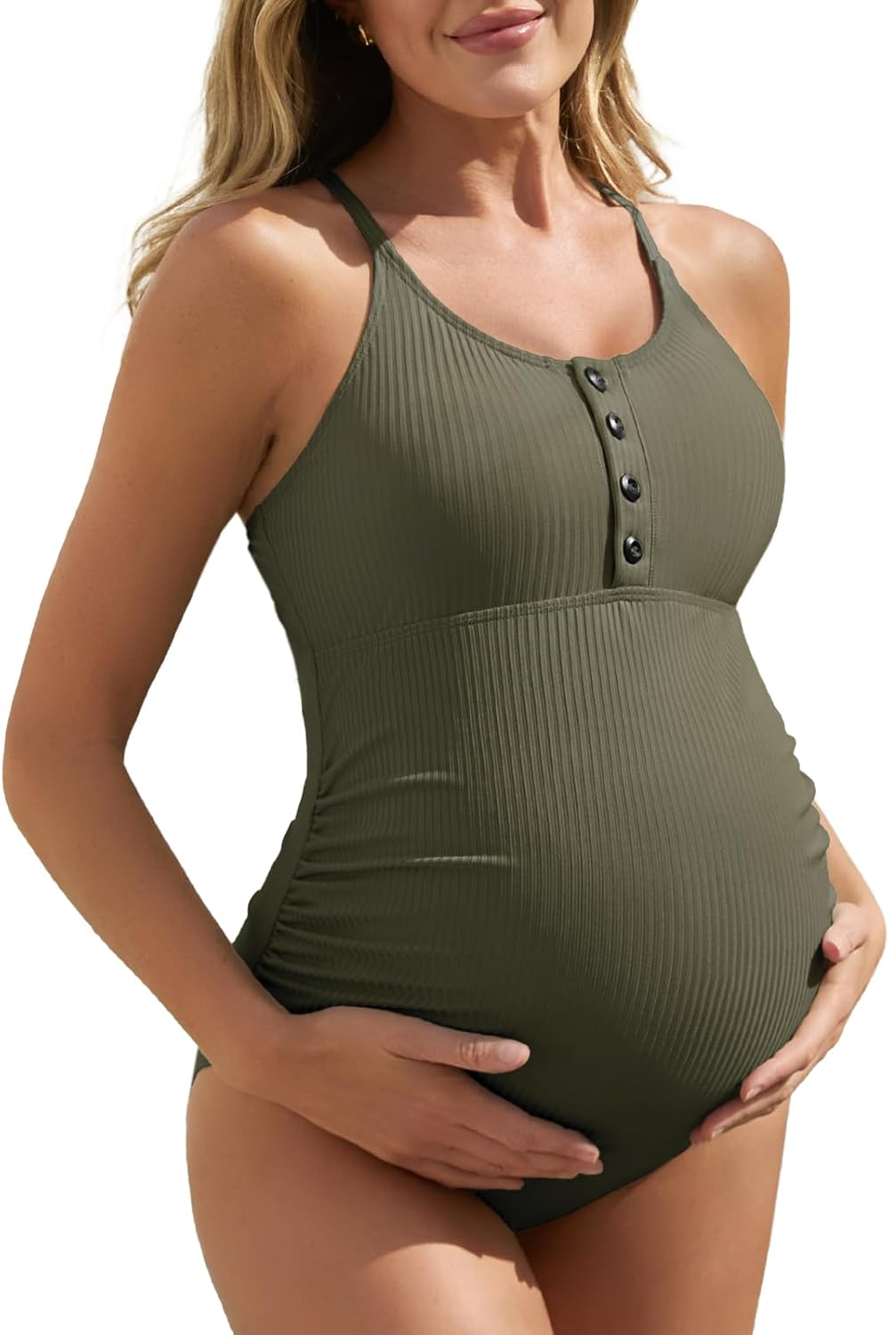 Summer Mae Maternity One Piece Swimsuit Cross Back Letter Printed Swimwear image number 1