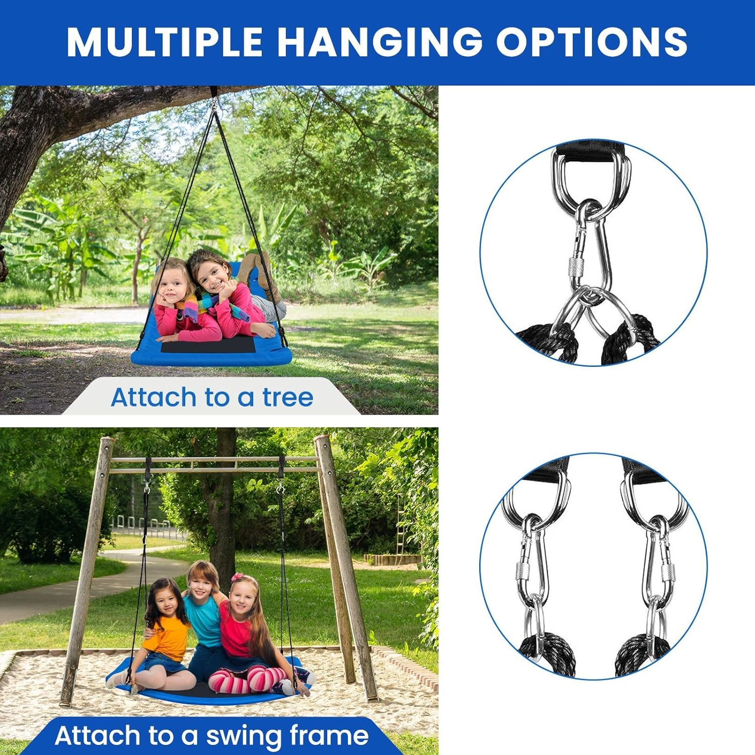 Kidbot Tree Swing Seat Chair Set Indoor Outdoor Childrens Adult Hanging Playset Rectangular Garden Camping Platform Straps XL Carabiners image number 5