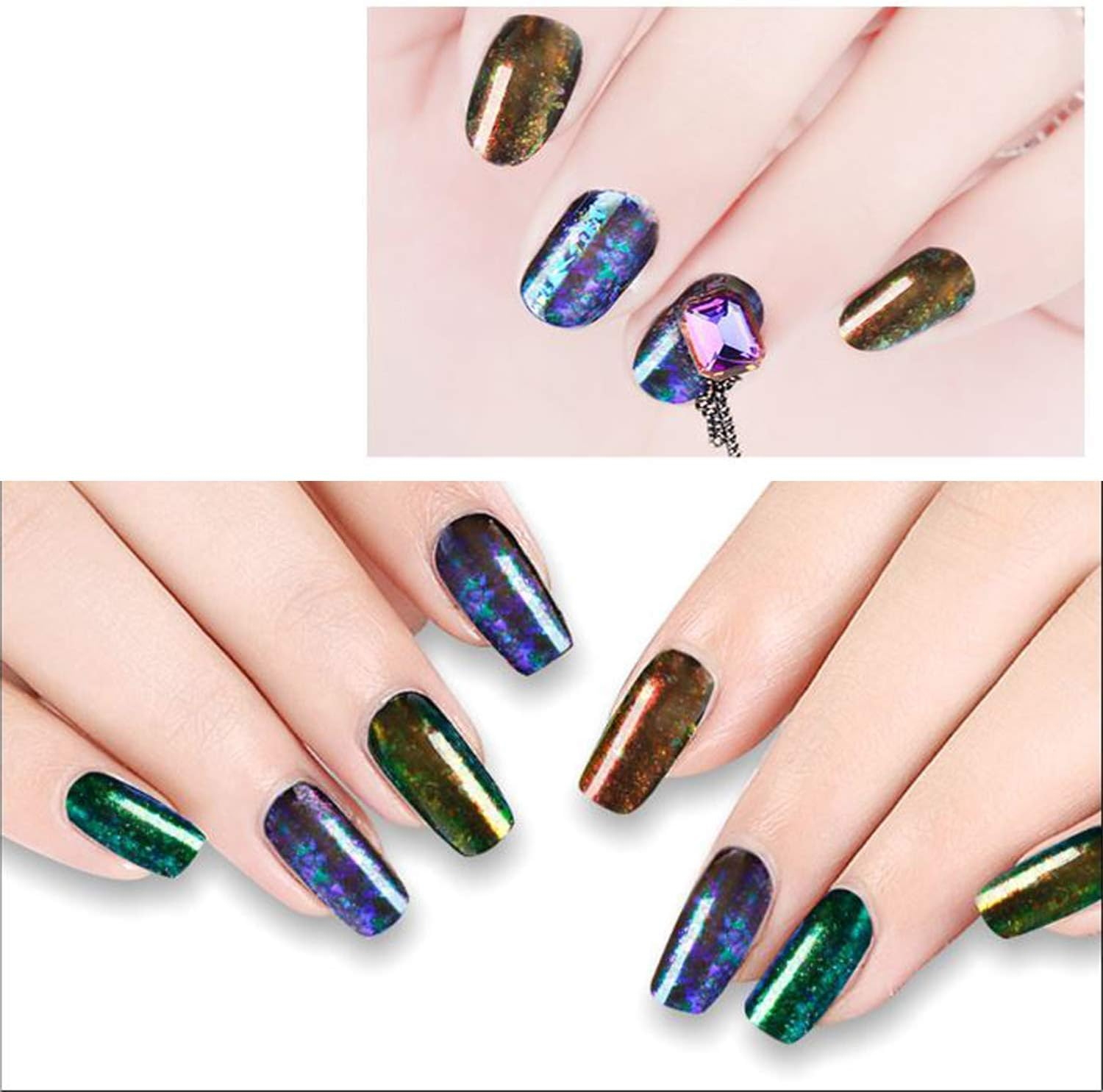 Iridescent Glitter Chameleon Nail Flakes Set of 6 Jars (Mixed Chameleon) - Black image number 3